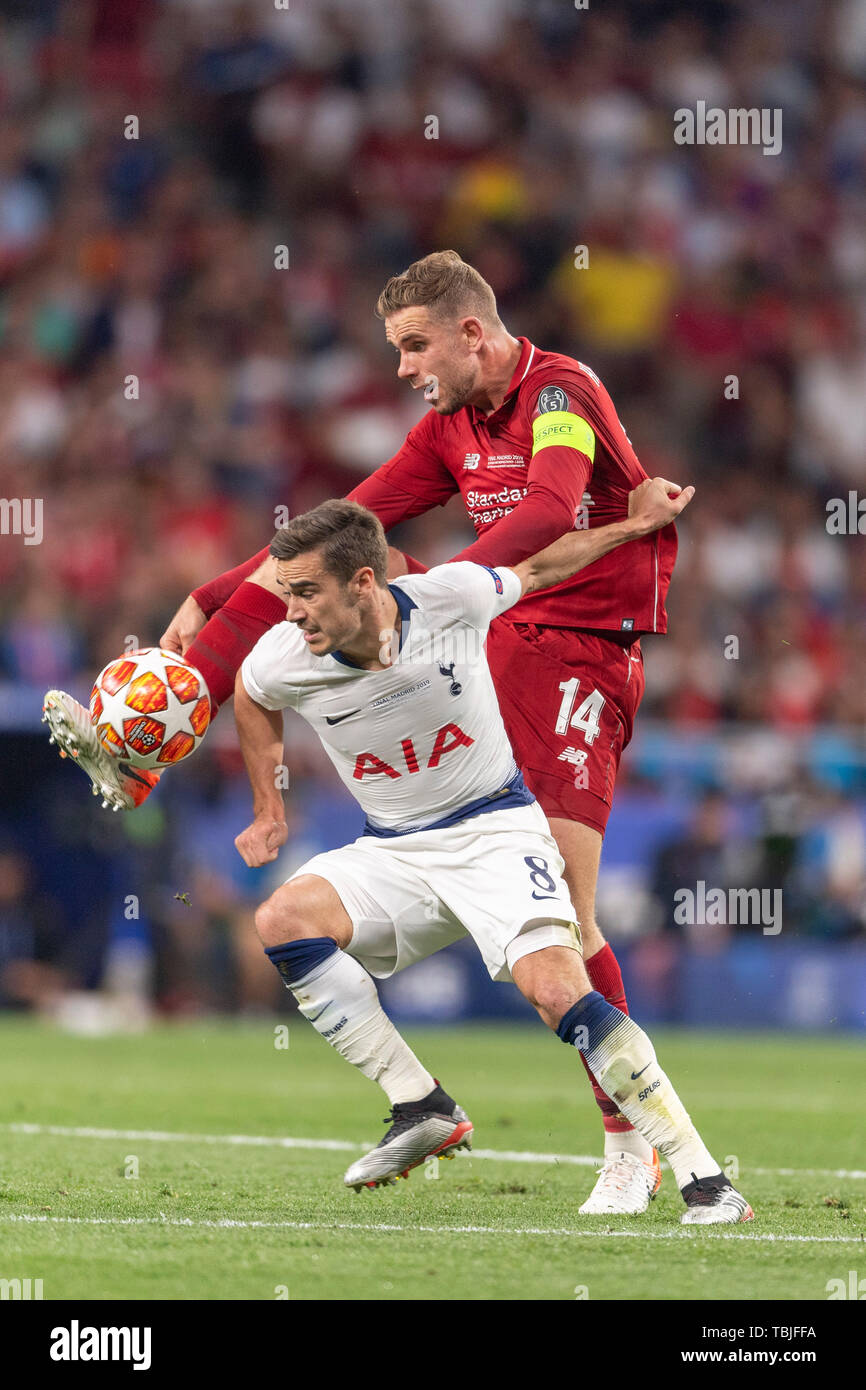 Harry Winks (Tottenham Hotspur F.C.) Jordan Brian Henderson (Liverpool FC)   during the UEFA  Champions League Final match between Tottenham 0-2 Liverpool FC  at Estadio Metropolitano in Madrid, Spain, June 1, 2019. (Photo by Maurizio Borsari/AFLO) Stock Photo