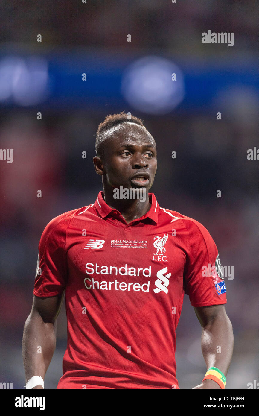 Sadio Mane (Liverpool FC)   during the UEFA  Champions League Final match between Tottenham 0-2 Liverpool FC  at Estadio Metropolitano in Madrid, Spain, June 1, 2019. (Photo by Maurizio Borsari/AFLO) Stock Photo