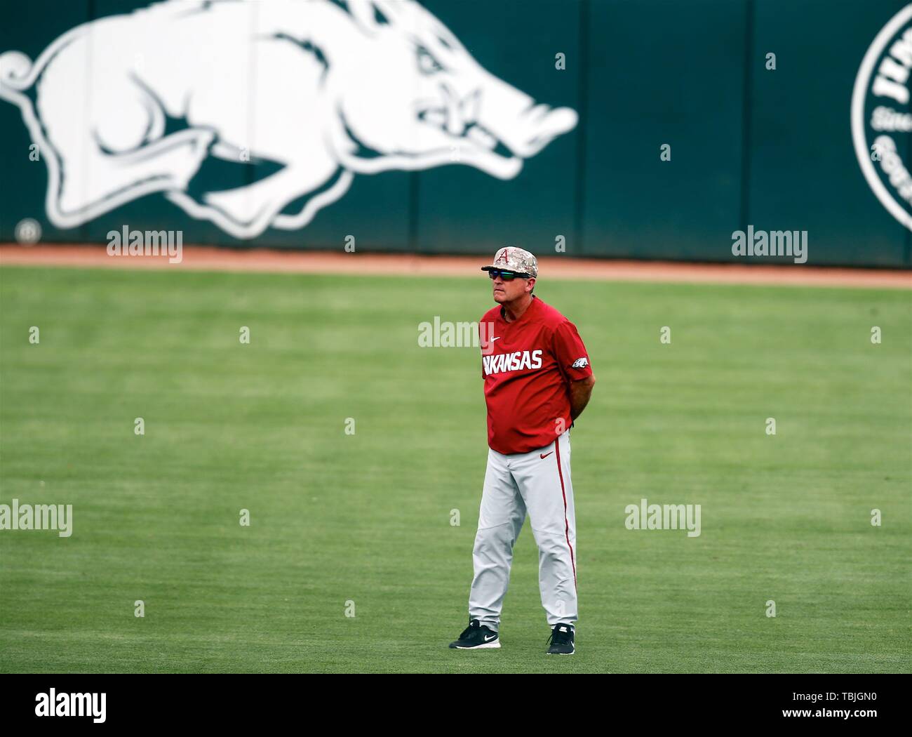 June 1, 2019 Arkansas Head Coach Dave Van Horn watches from center