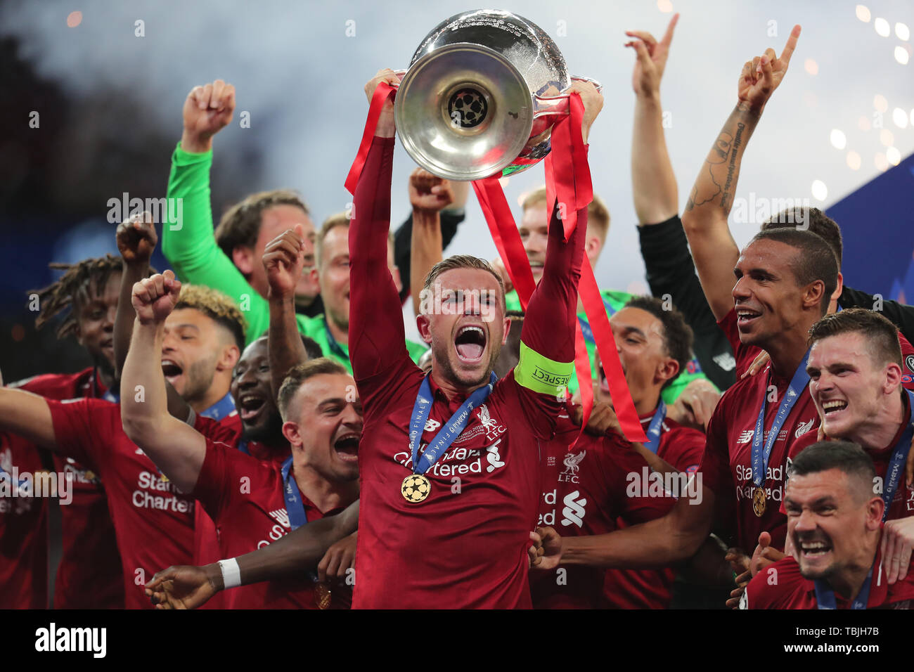 Madrid, Spain. 01st June, 2019. Jordan Henderson With Trophy, Tottenham Hotspur Fc V Liverpool Fc, 2019 Credit: Allstar Picture Library/Alamy Live News Stock Photo