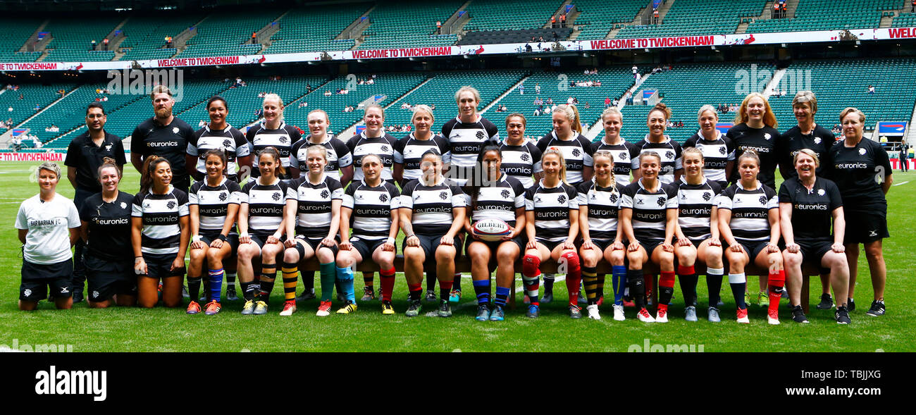 London, UK. 02nd June, 2019. LONDON, United Kingdom. 02 June, 2019. Barbarians Women Team shoot  during Quilter Cup between Barbarians Women and England Women ( Red Roses ) at Twickenham Stadium , London,  on 02 June 2019  Credit: Action Foto Sport/Alamy Live News Stock Photo