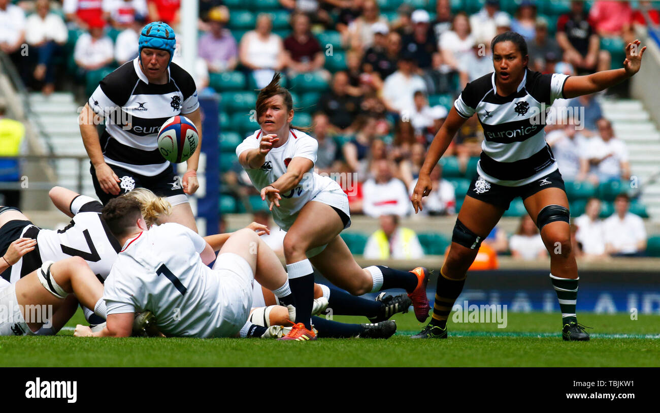 London, UK. 02nd June, 2019. LONDON, United Kingdom. 02 June, 2019.  during Quilter Cup between Barbarians Women and England Women ( Red Roses ) at Twickenham Stadium , London,  on 02 June 2019  Credit: Action Foto Sport/Alamy Live News Stock Photo