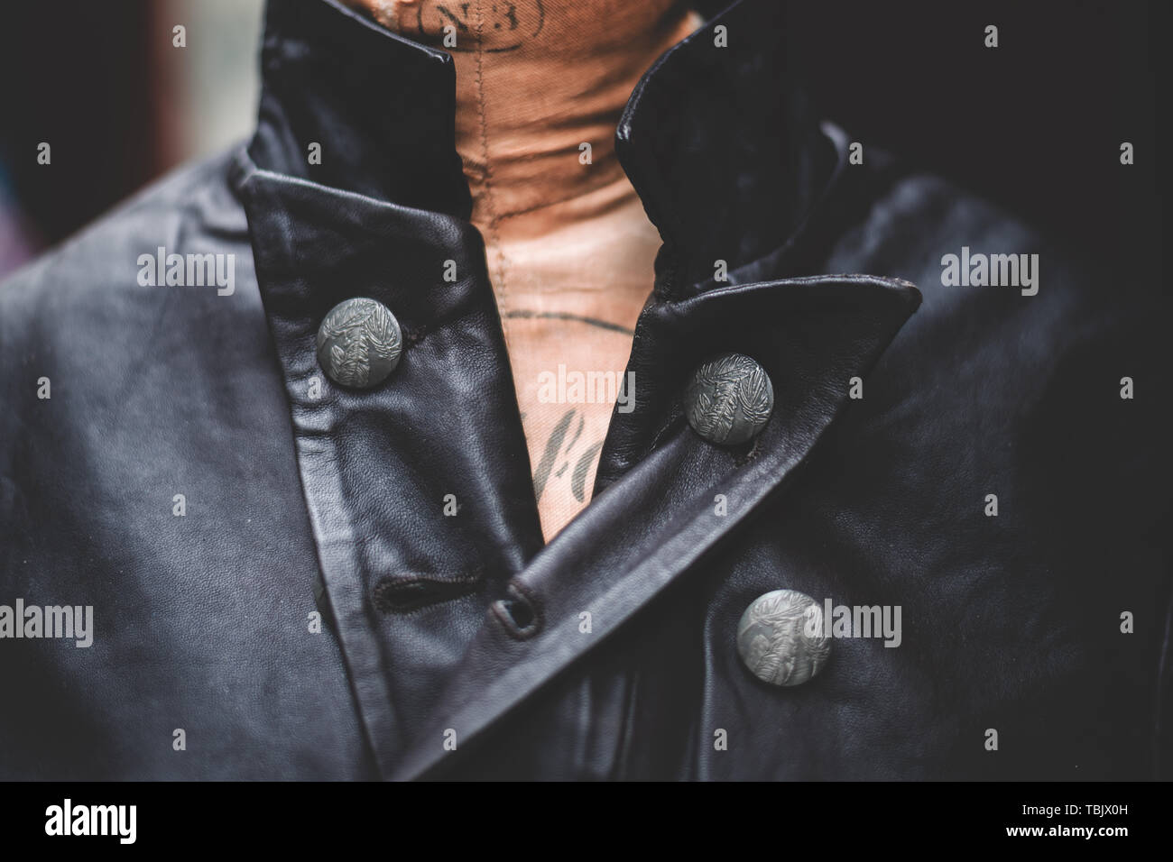 A mannequin shows of the latest fashionable leather jacket Stock Photo