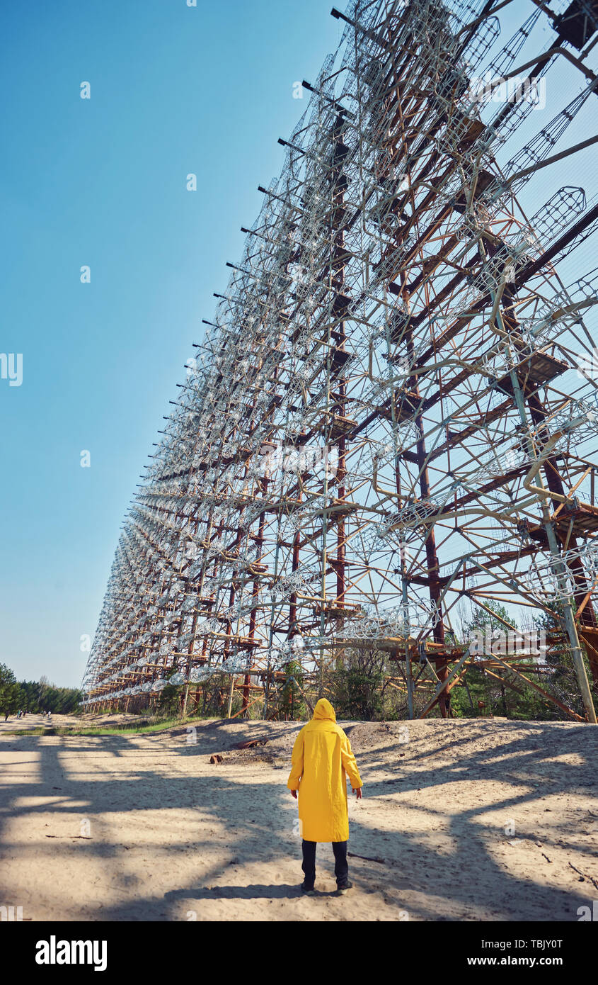 Large antenna field. Soviet radar system "Duga" at Chernobyl nuclear power plant. ABM missile defense. Antenna field, over-the-horizon radar. Military object of USSR ABM. Soviet Chernobyl -2 — Stock Photo © mysokol #