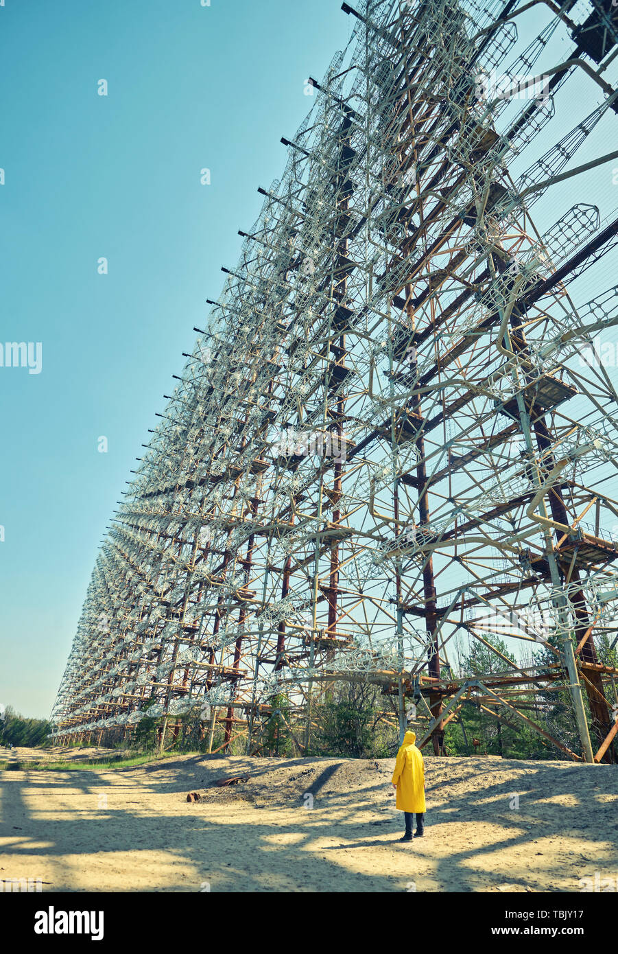 Large antenna field. Soviet radar system Duga at Chernobyl nuclear power  plant. ABM missile defense. Antenna field, over-the-horizon radar. Military  o Stock Photo - Alamy