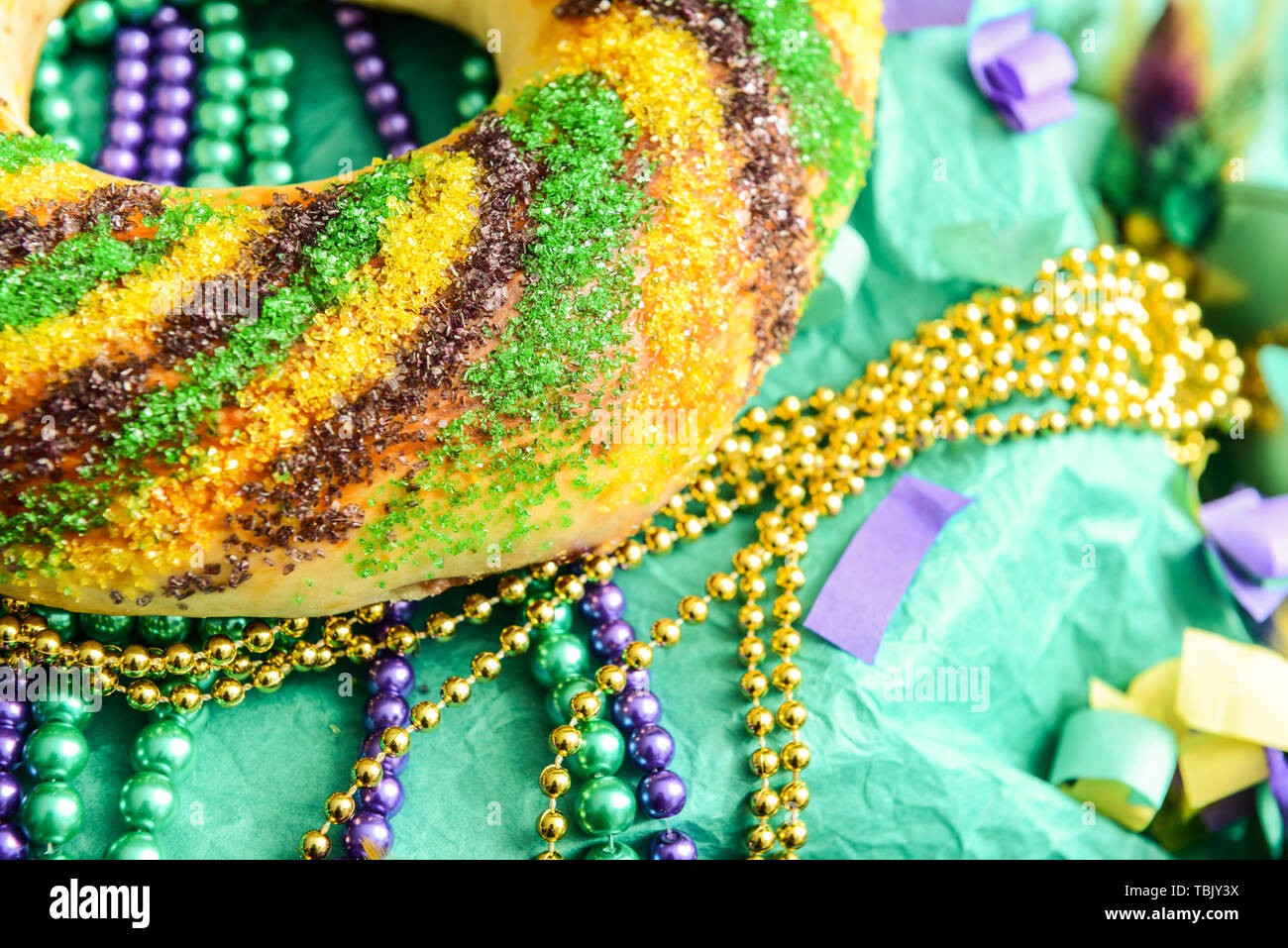 Festive cake for Mardi Gras (Fat Tuesday) holiday, closeup Stock Photo