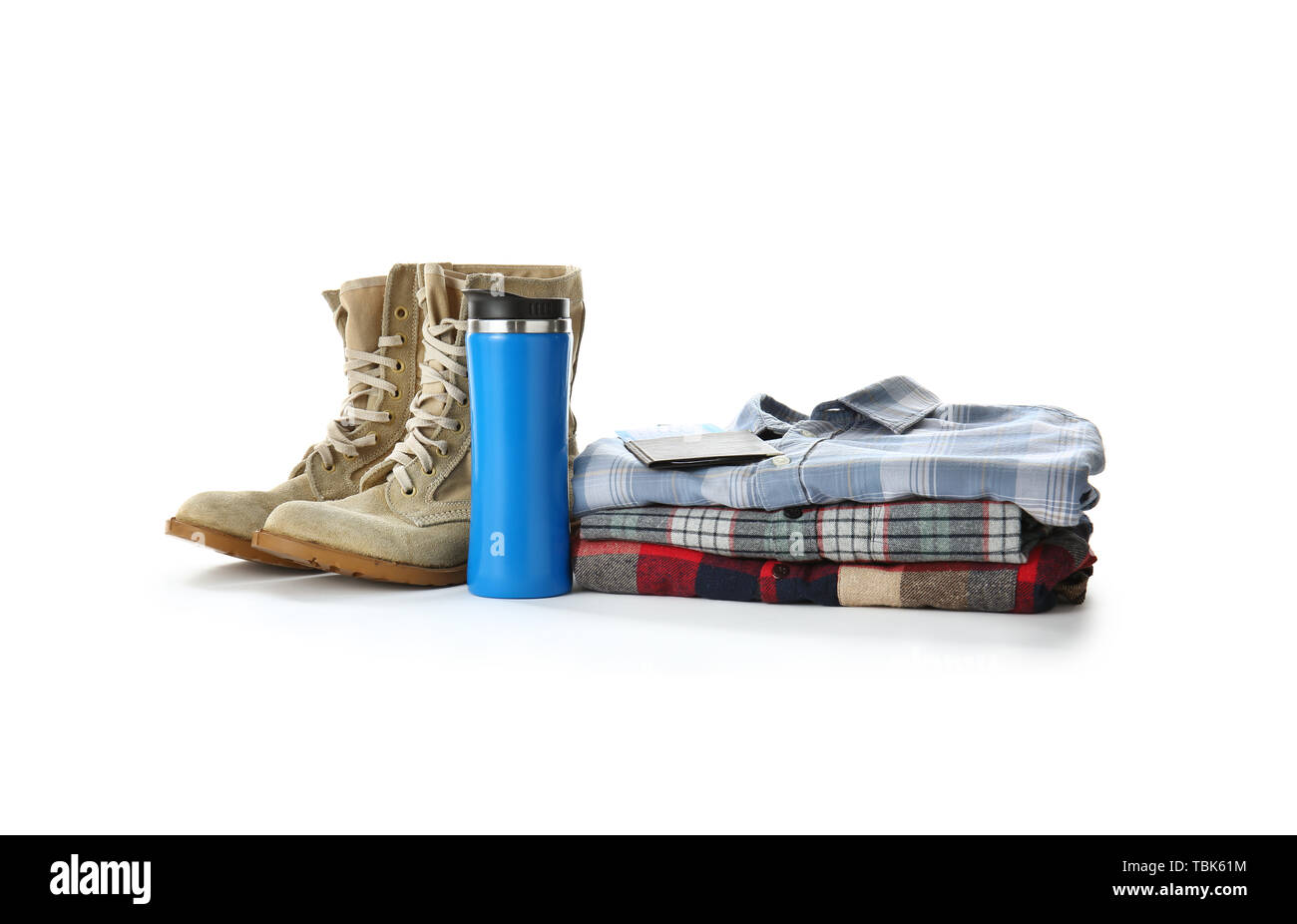 Set of items for tourist on white background Stock Photo - Alamy
