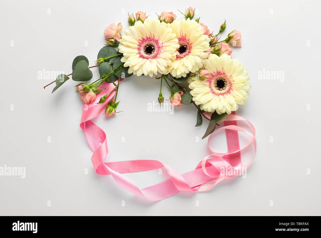 Flower And Ribbon Frame Frame made of beautiful flowers and ribbon on white background Stock ...