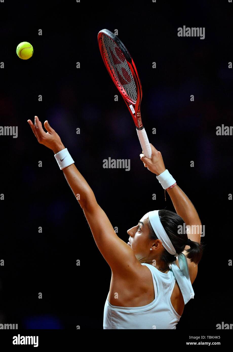Tennis player Caroline Garcia, France, serve, Porsche Arena, Stuttgart, Baden-Wurttemberg, Germany Stock Photo
