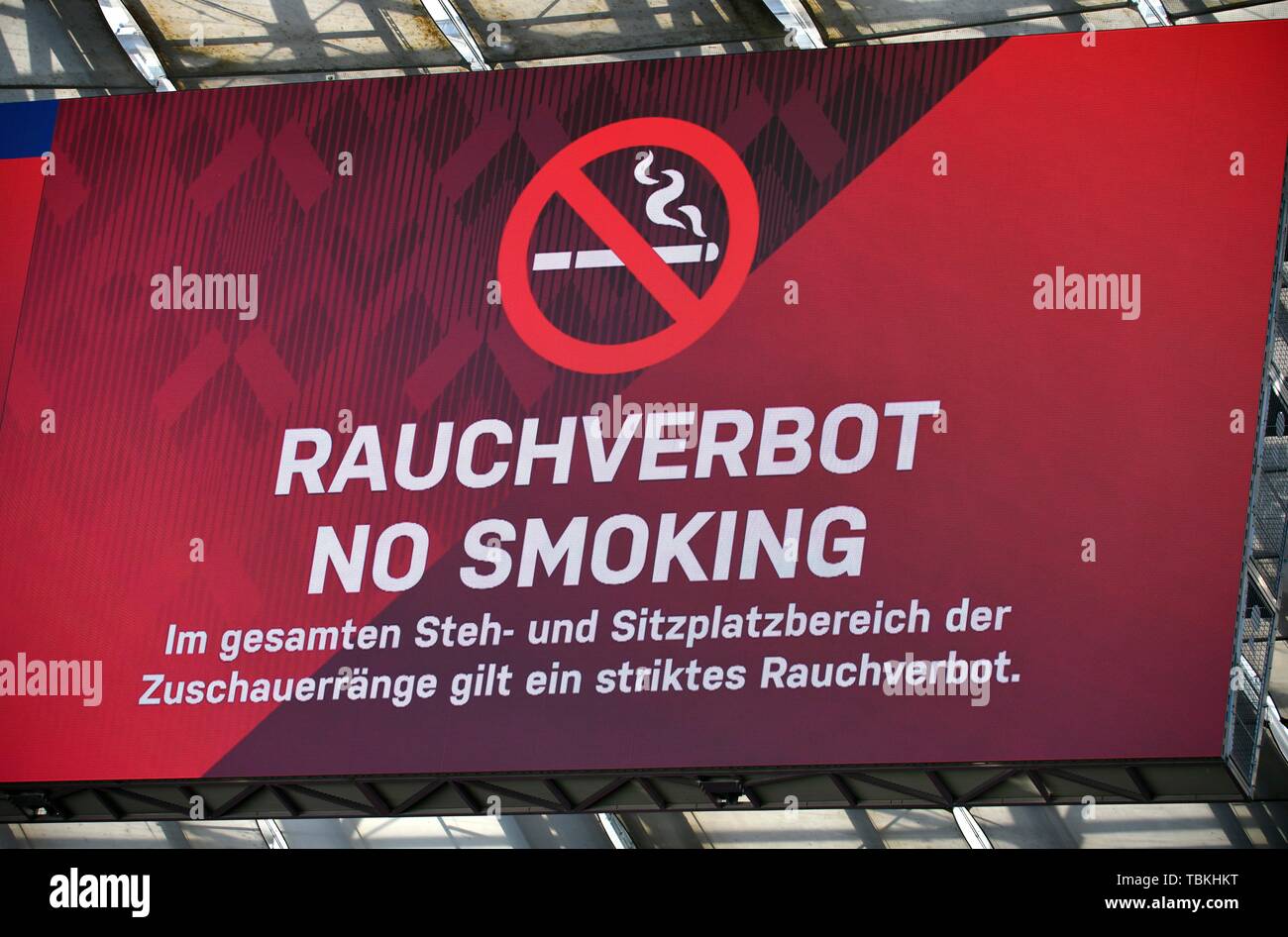 Scoreboard, strict smoking ban in stadium, Allianz Arena, Munich, Bavaria, Germany Stock Photo