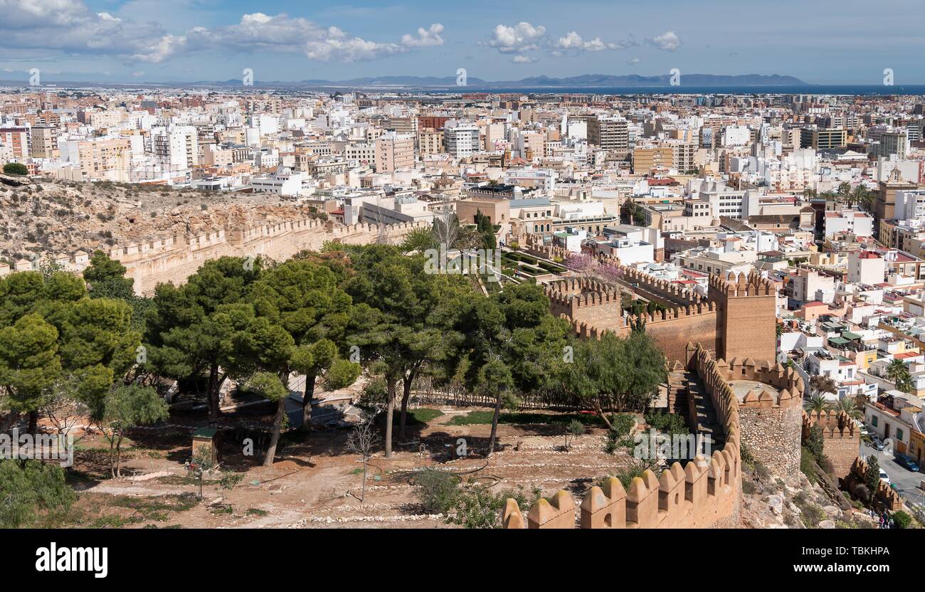 View of the city from the medieval fortress La Alcazaba de Almeria, Almeria, Andalusia, Spain Stock Photo