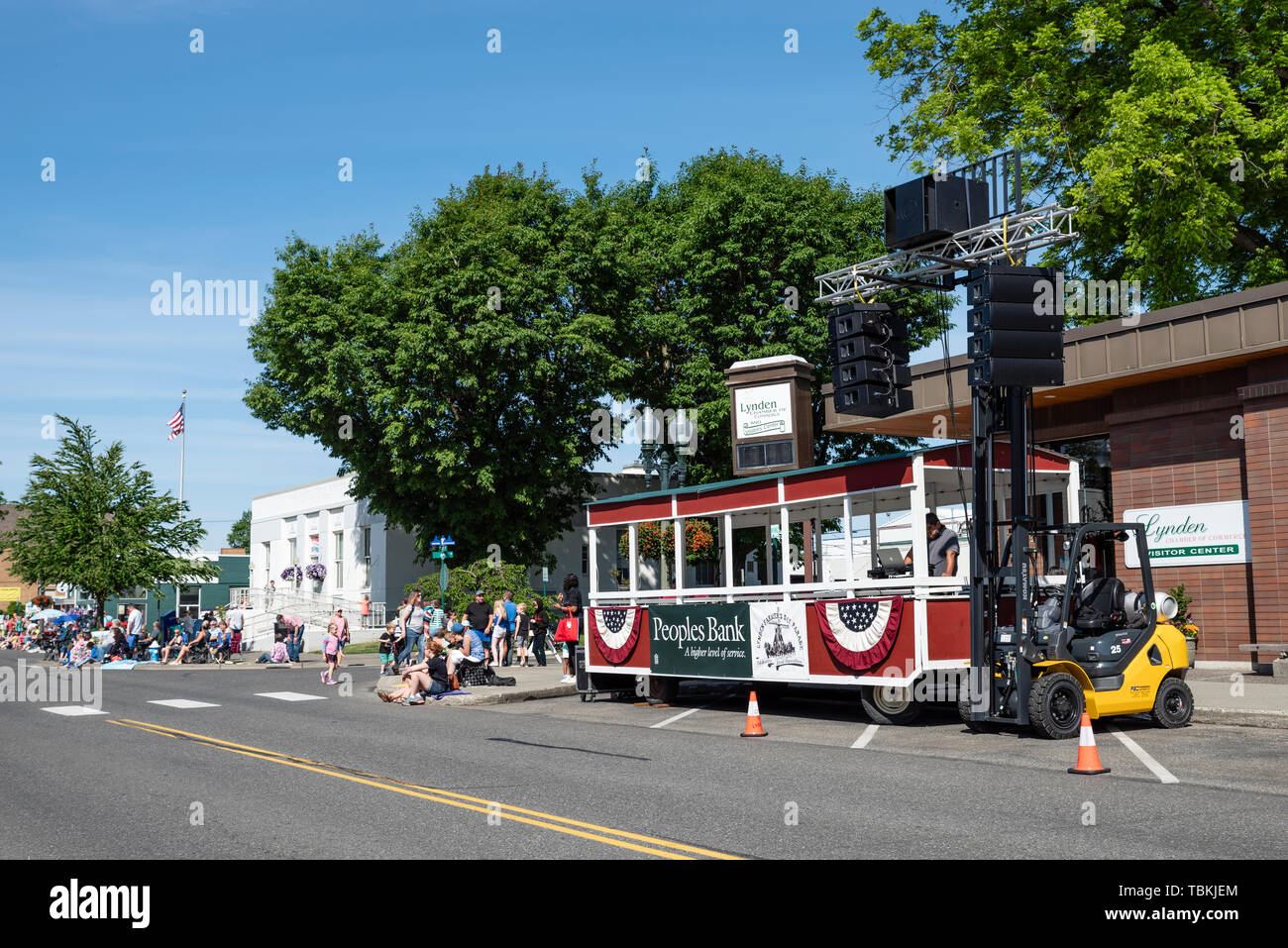 The grand stand in preparation for the Lynden Farmers Day Parade