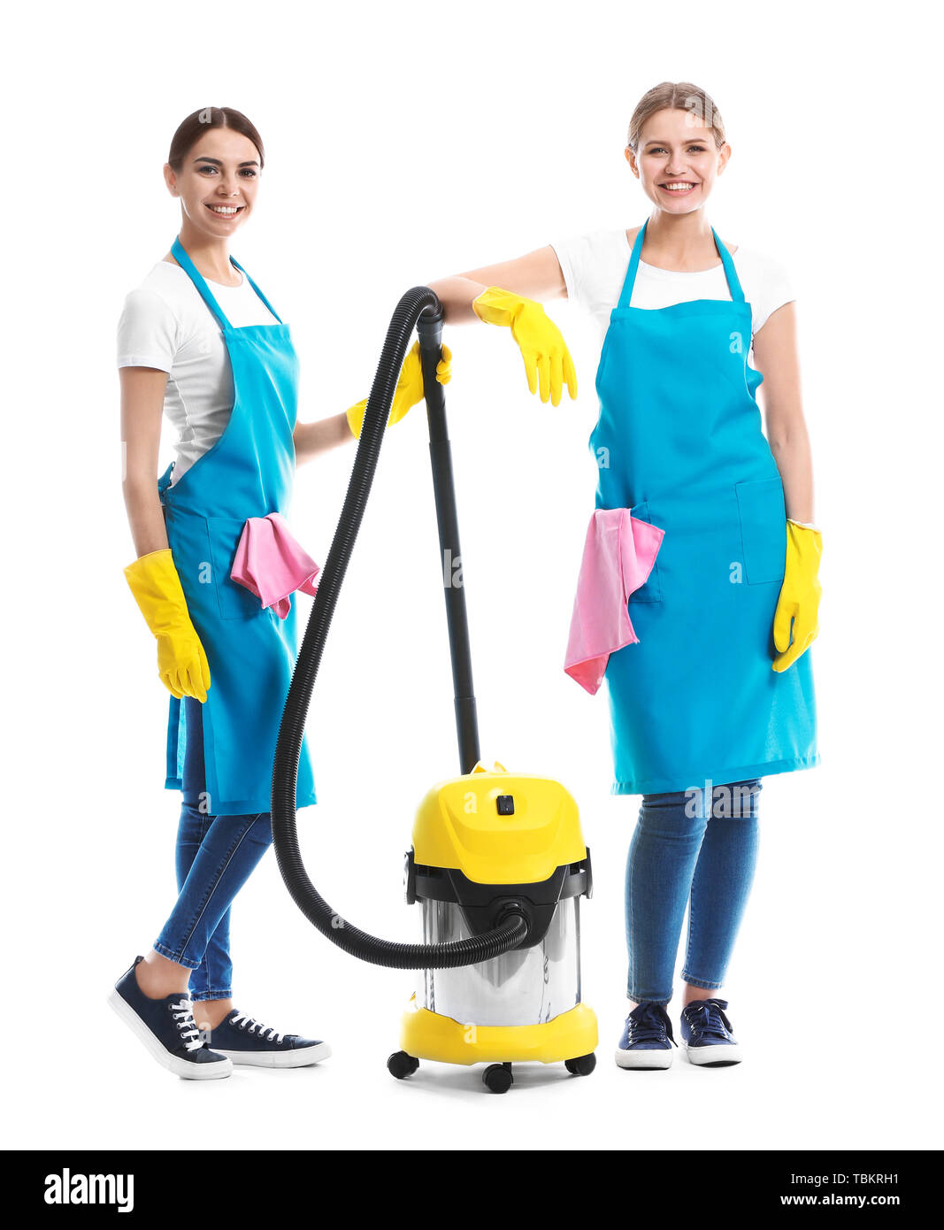 Team of janitors on white background Stock Photo Alamy