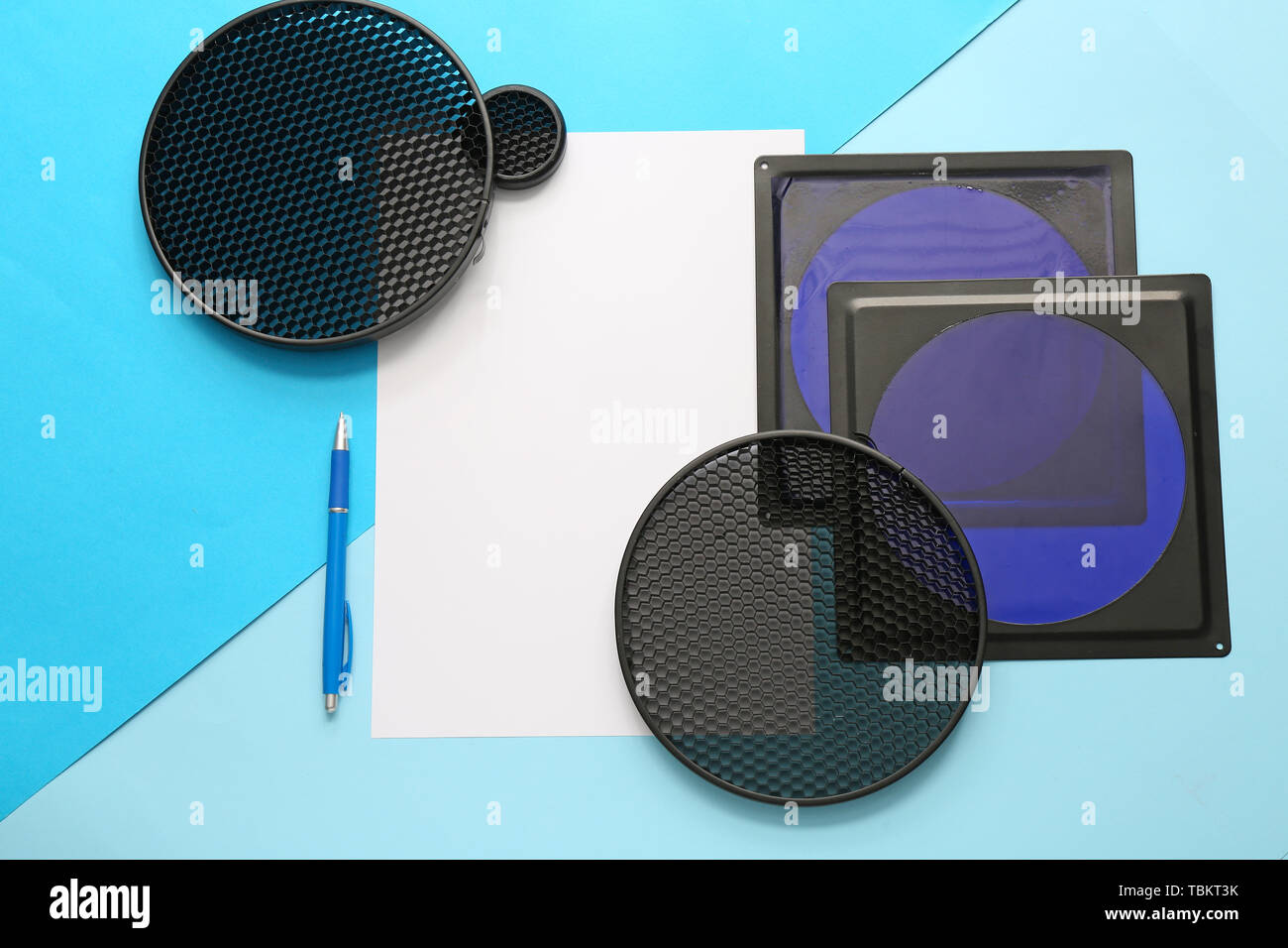 Paper Filter Camera Sheet of paper with filters for professional photo camera on color ...