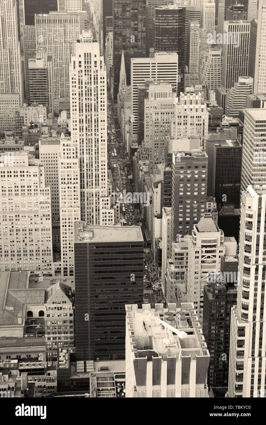 New York City Manhattan skyline aerial view black and white with ...