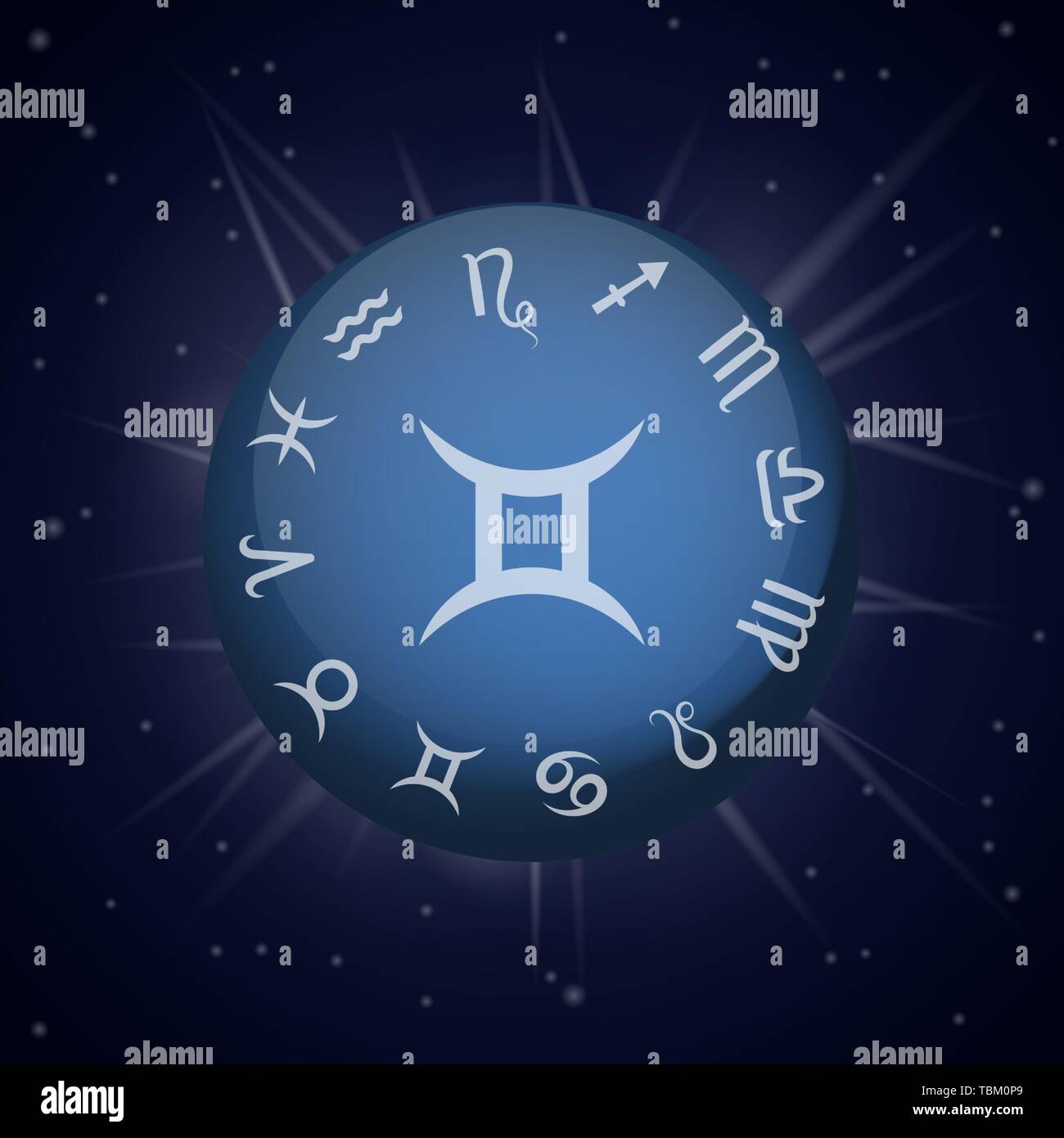 Gemini zodiac sign. Astrological horoscope. Vector illustration banner. Outer space background. Elements of Air. Stock Vector