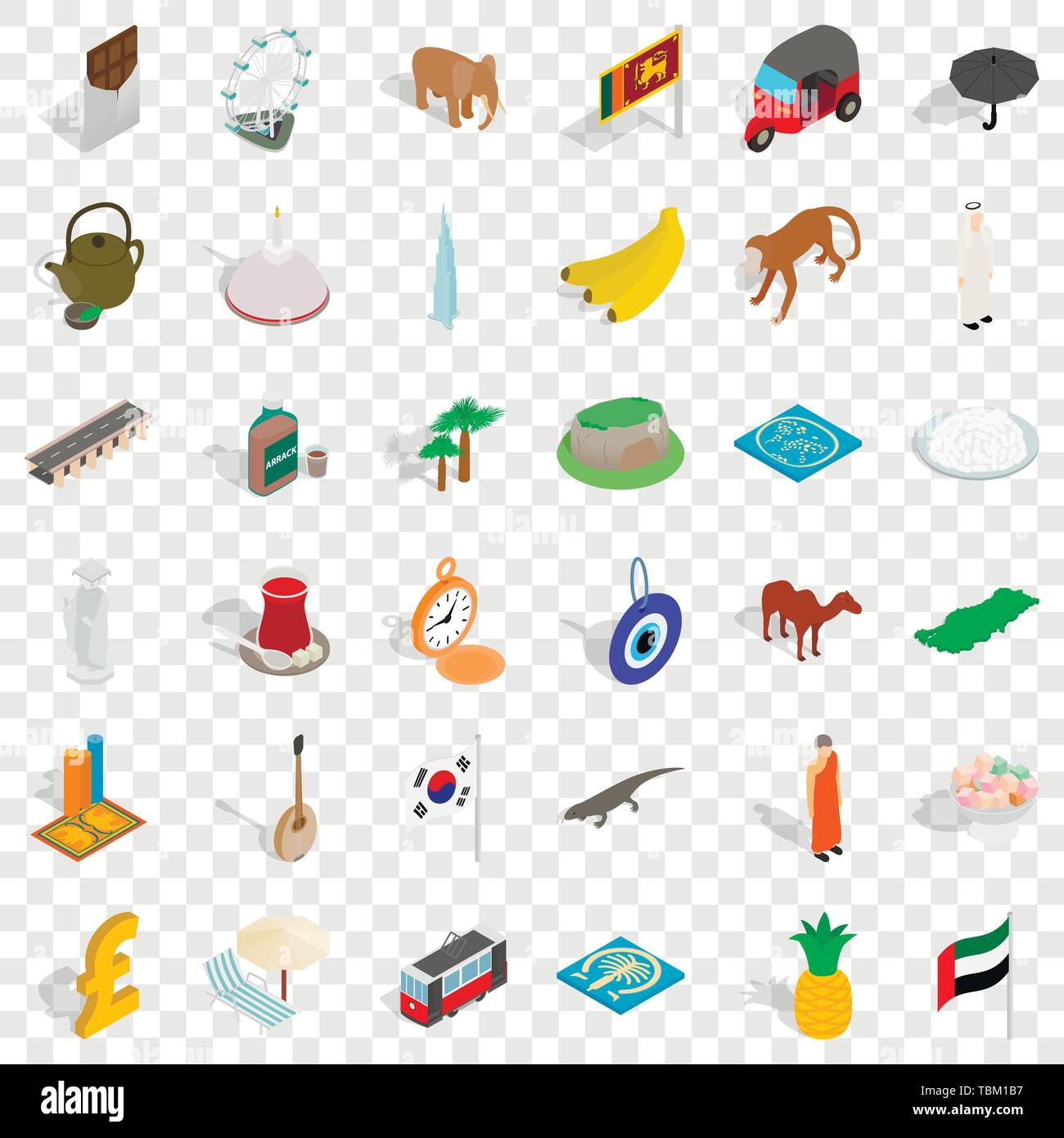 Asia icons set, isometric style Stock Vector