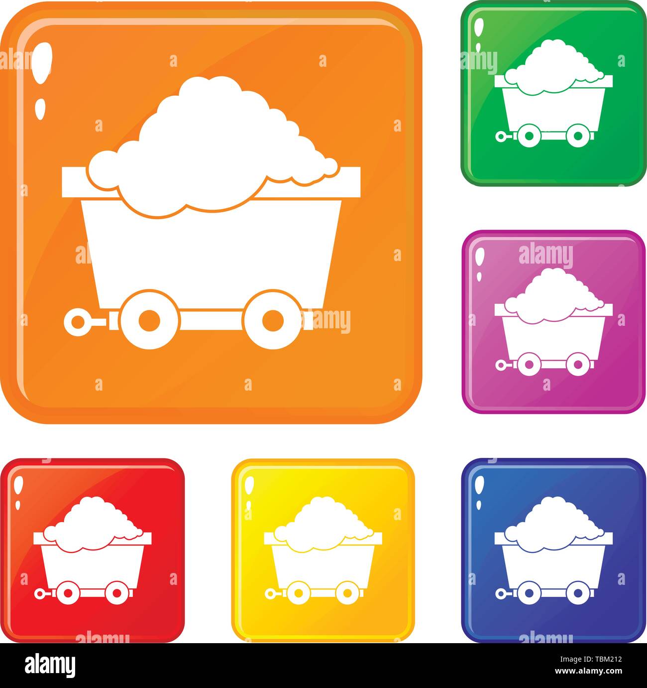 Cart on wheels with coal icons set vector color Stock Vector Image ...