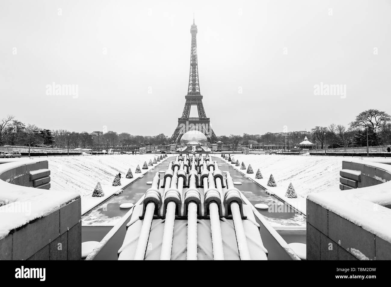 The Eiffel Tower in Paris after the snow. Stock Photo