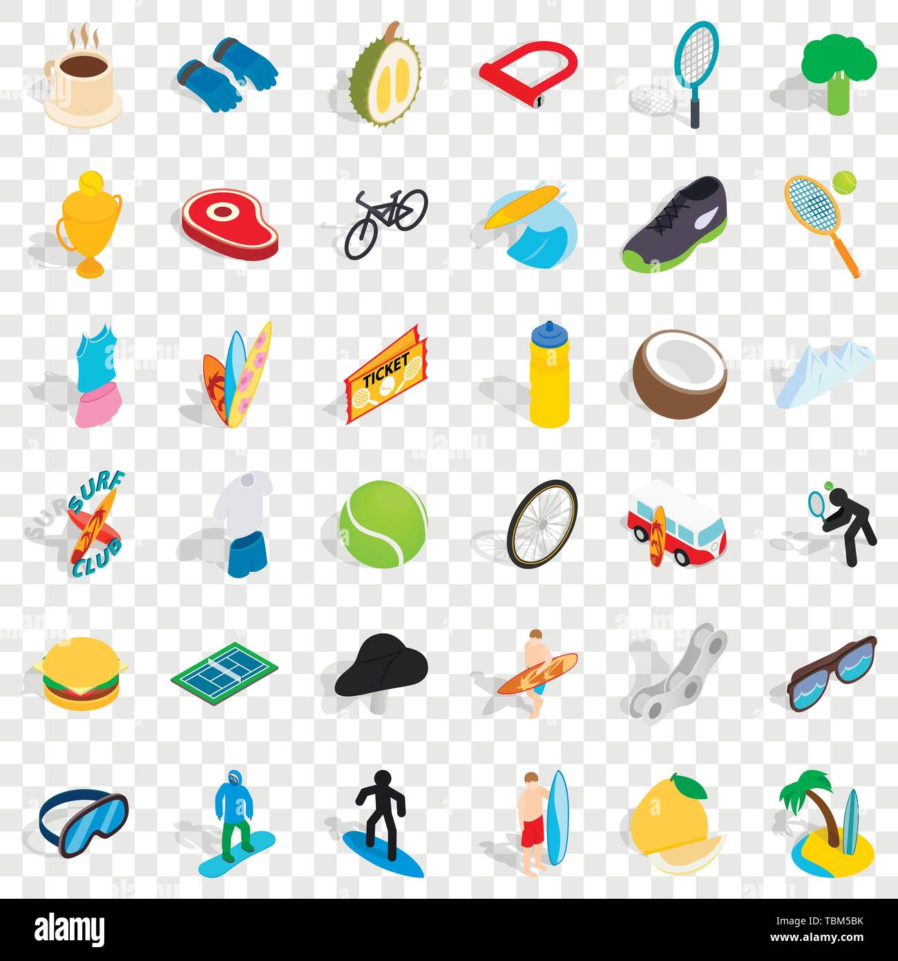 Surfing icons set, isometric style Stock Vector
