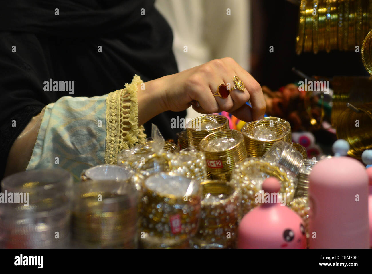 Pakistani woman are buying different stuff in preparation of upcoming Eid  al Fitr shopping. Eid-ul-Fitr is an important religious festival celebrated  worldwide by Muslims with great zeal and enthusiasm. Eid al-Fitr "feast
