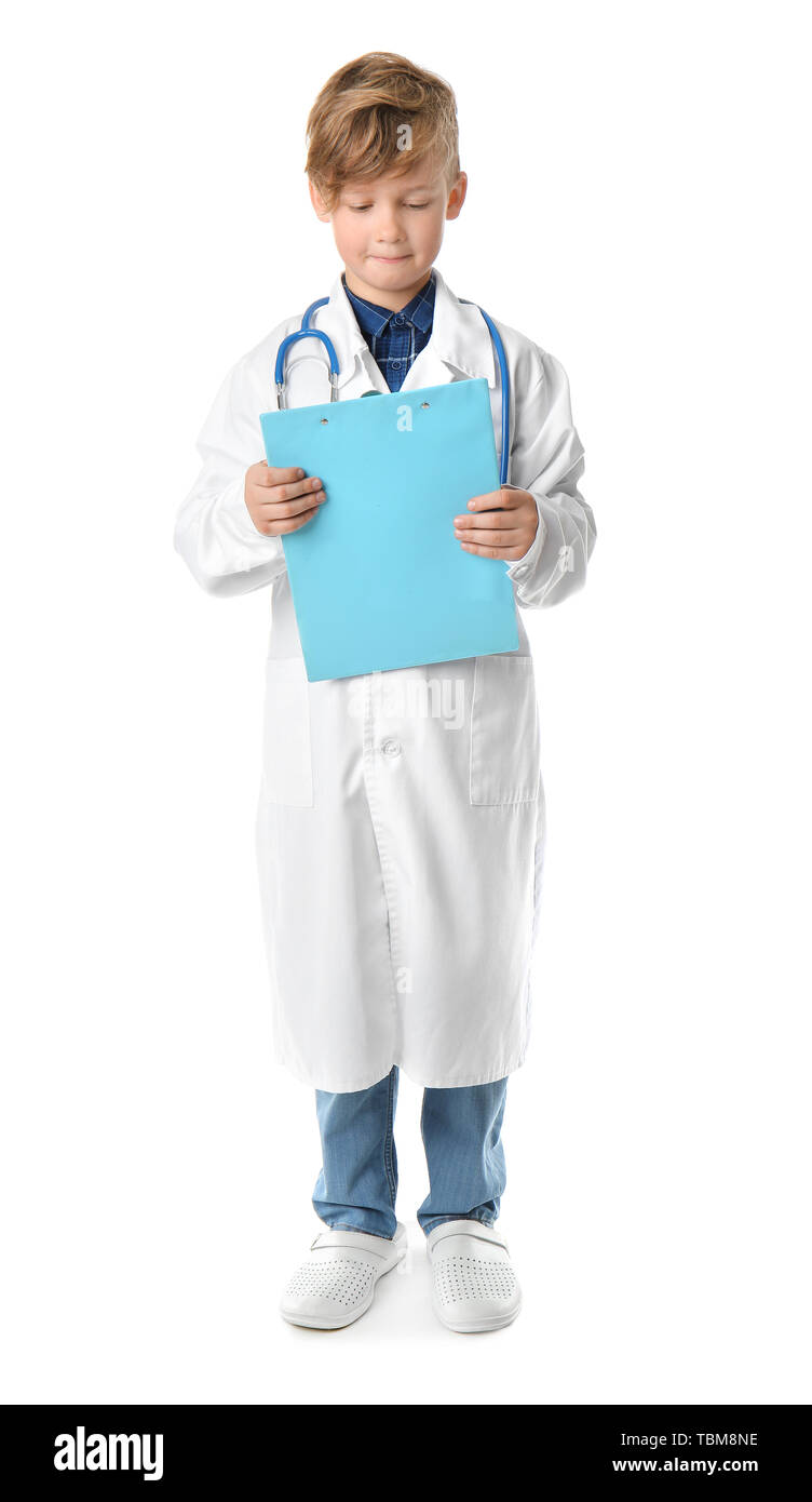 Portrait of little doctor on white background Stock Photo - Alamy