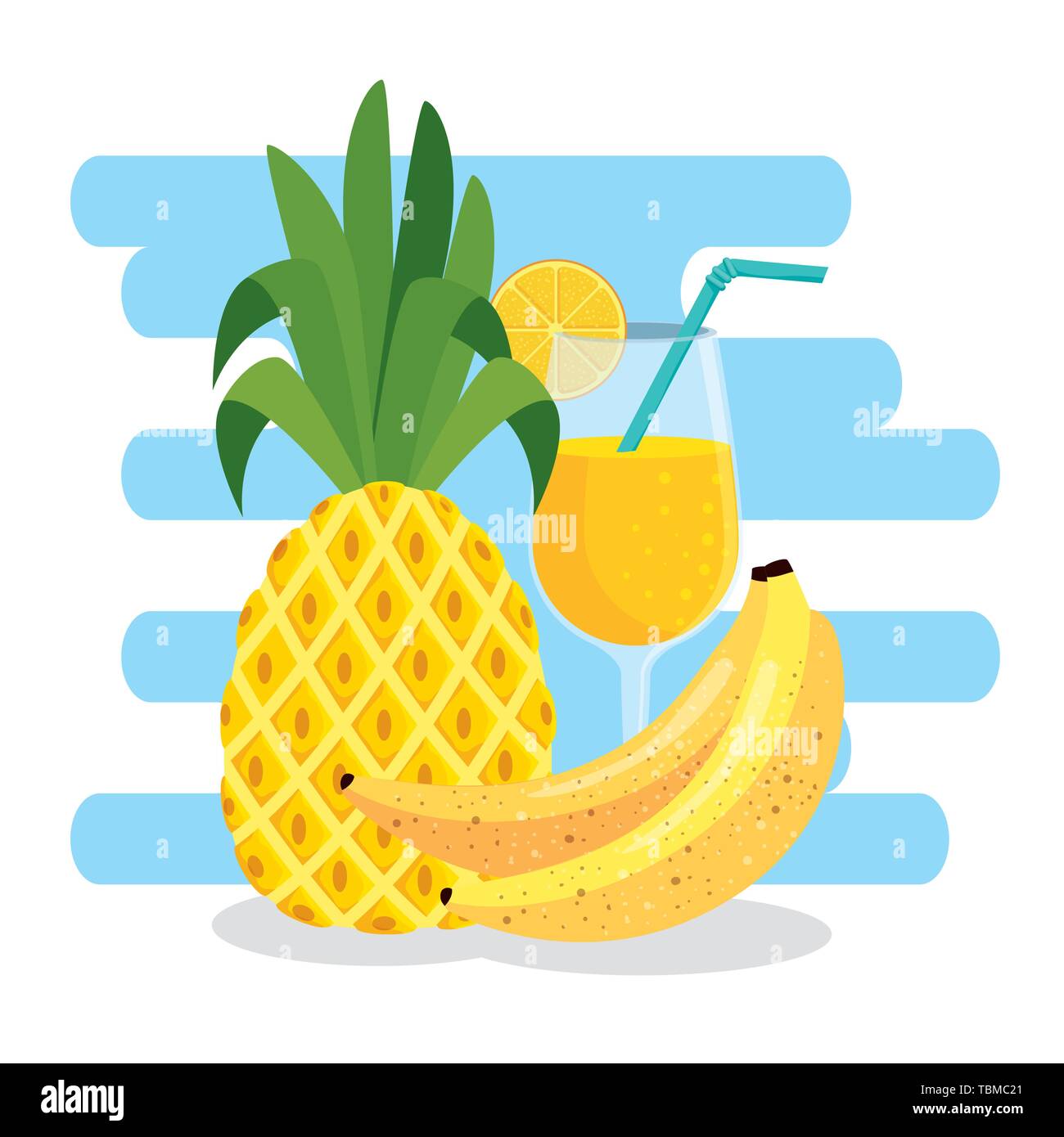 pineapple with bananas fruits and lemon beverage Stock Vector Image ...
