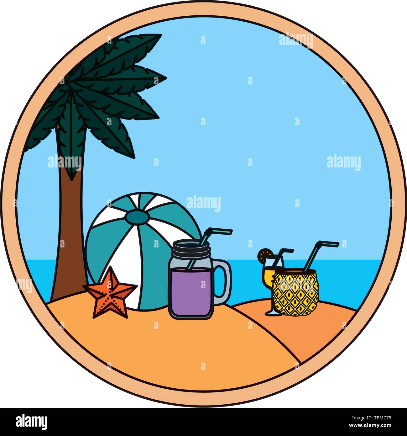 summer beach seascape with cocktails and balloon Stock Vector Image ...