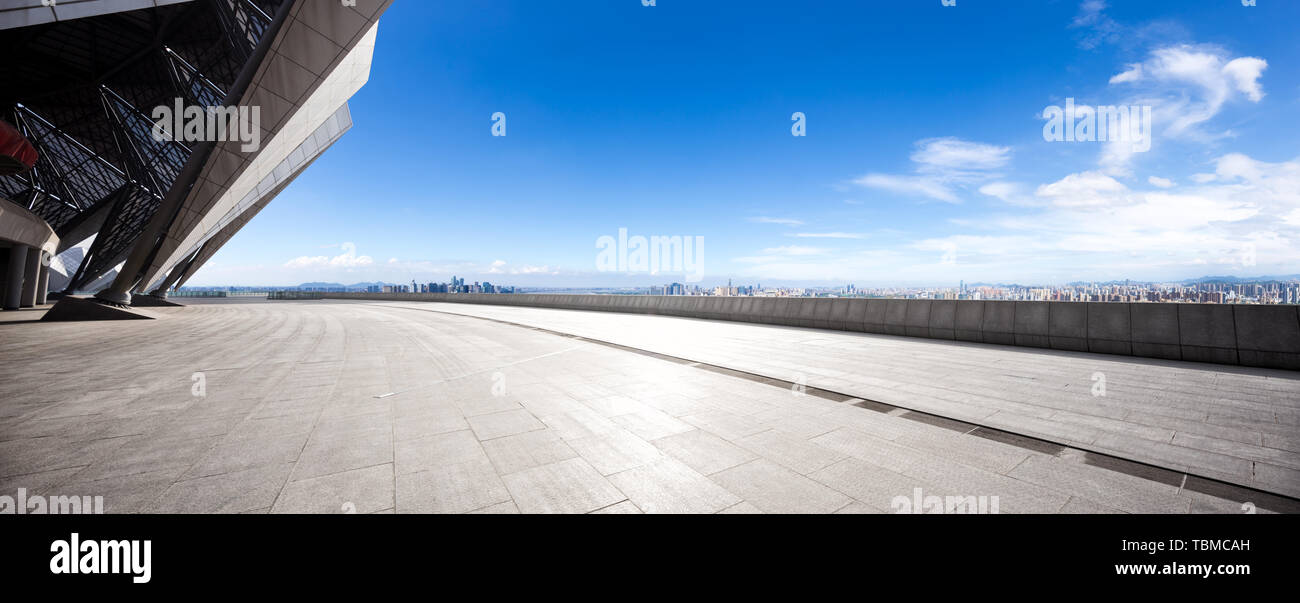 Empty floor with blue cloudsky Stock Photo