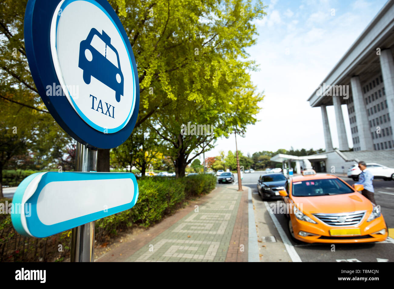 taxi sign on street in seoul Stock Photo