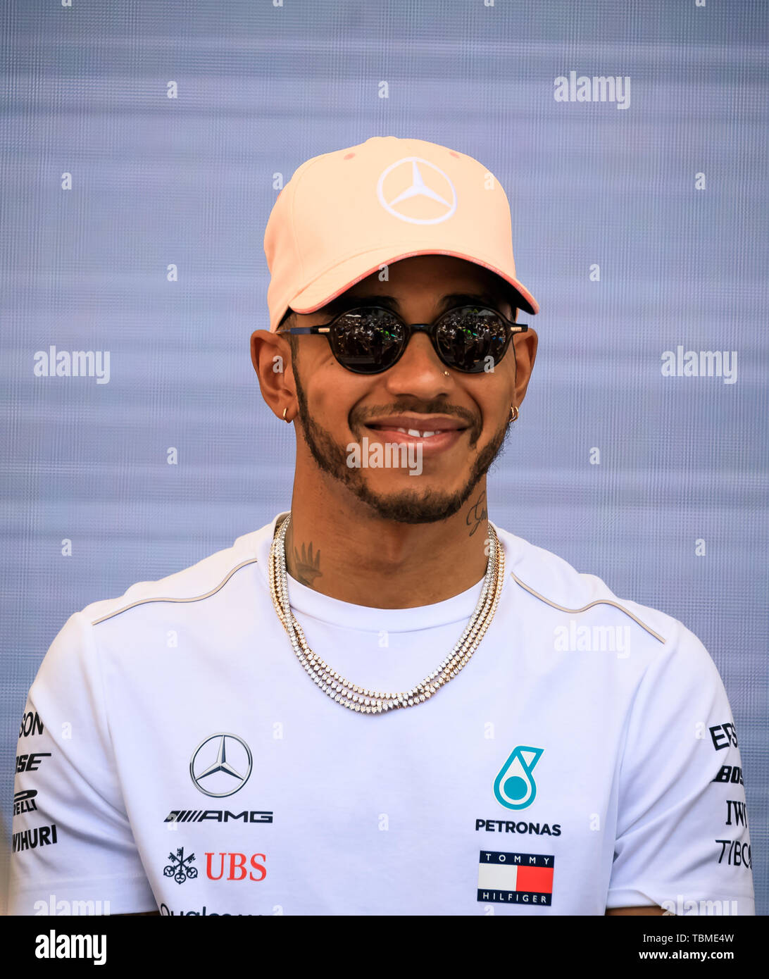 Monte Carlo, Monaco - May 25, 2018: British racing driver Lewis Hamilton, 5 time Formula One World Champion at the Monaco F1 Grand Prix race fan event Stock Photo