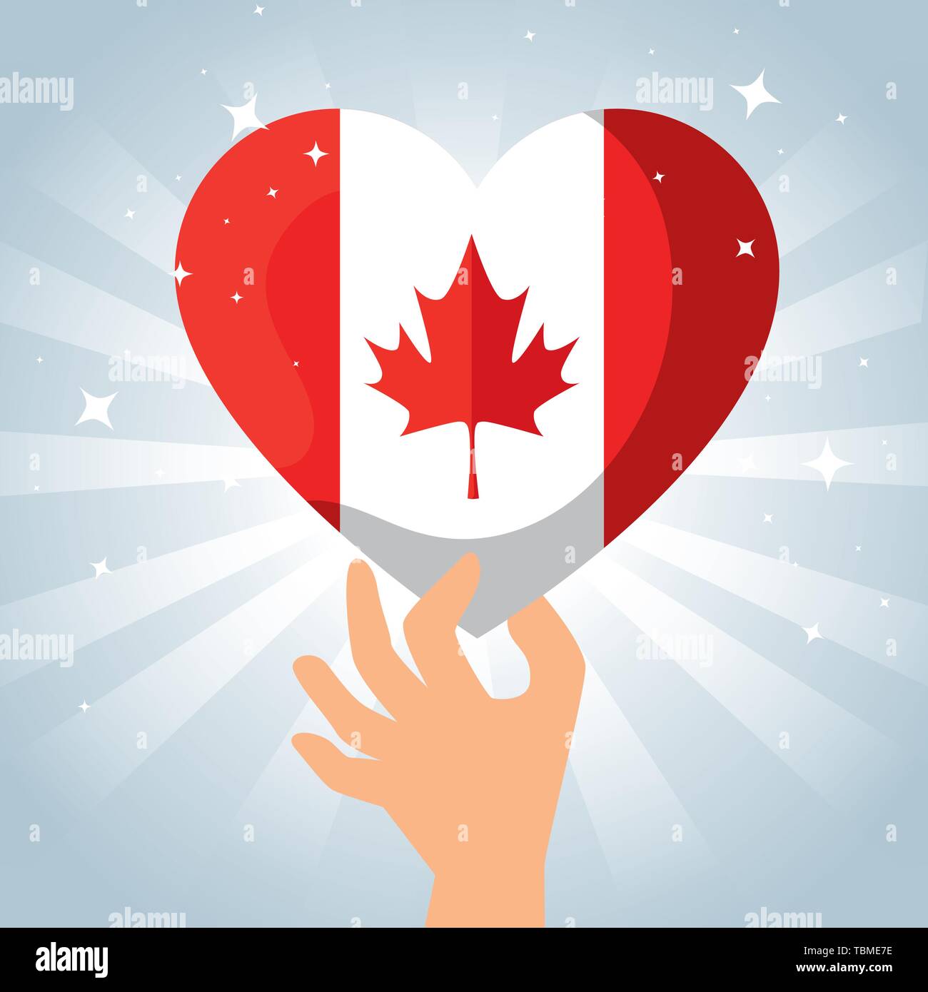 Hand With Balloon Canada Flag With Leaf Decoration Stock Vector