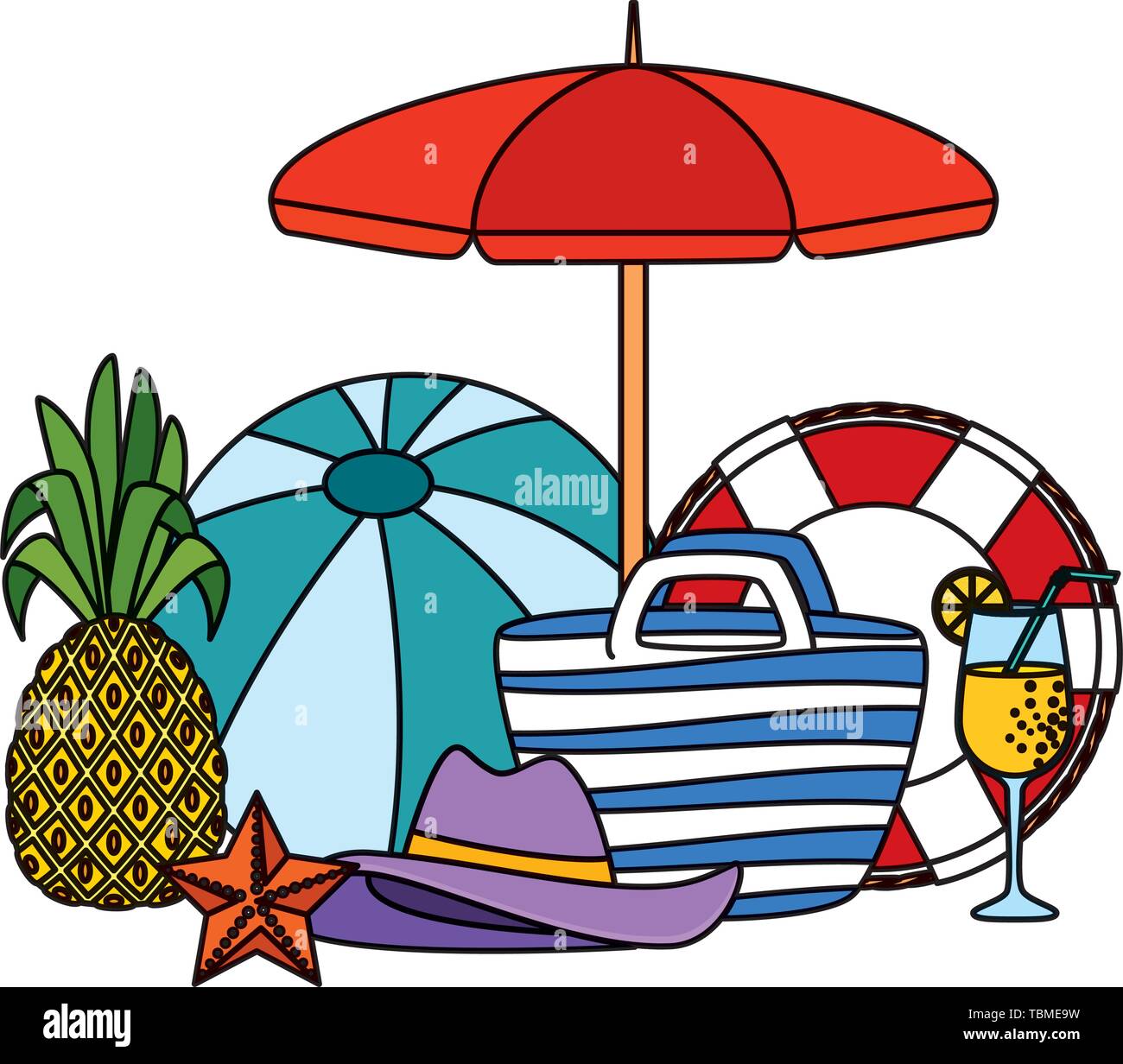 umbrella and balloon beach with summer icons Stock Vector Image & Art ...