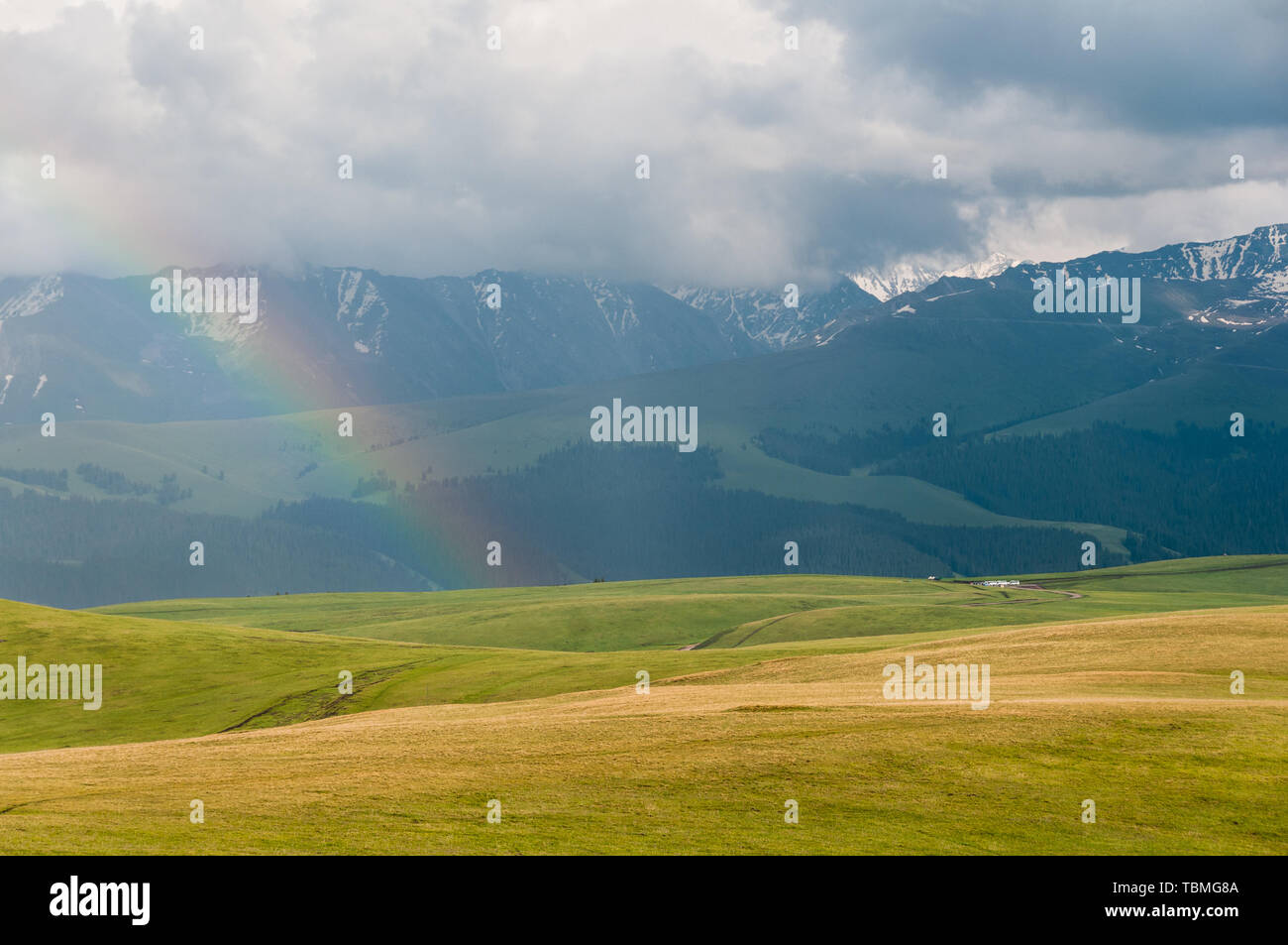 Rainbow after the rain of the Kerajun prairie Stock Photo - Alamy