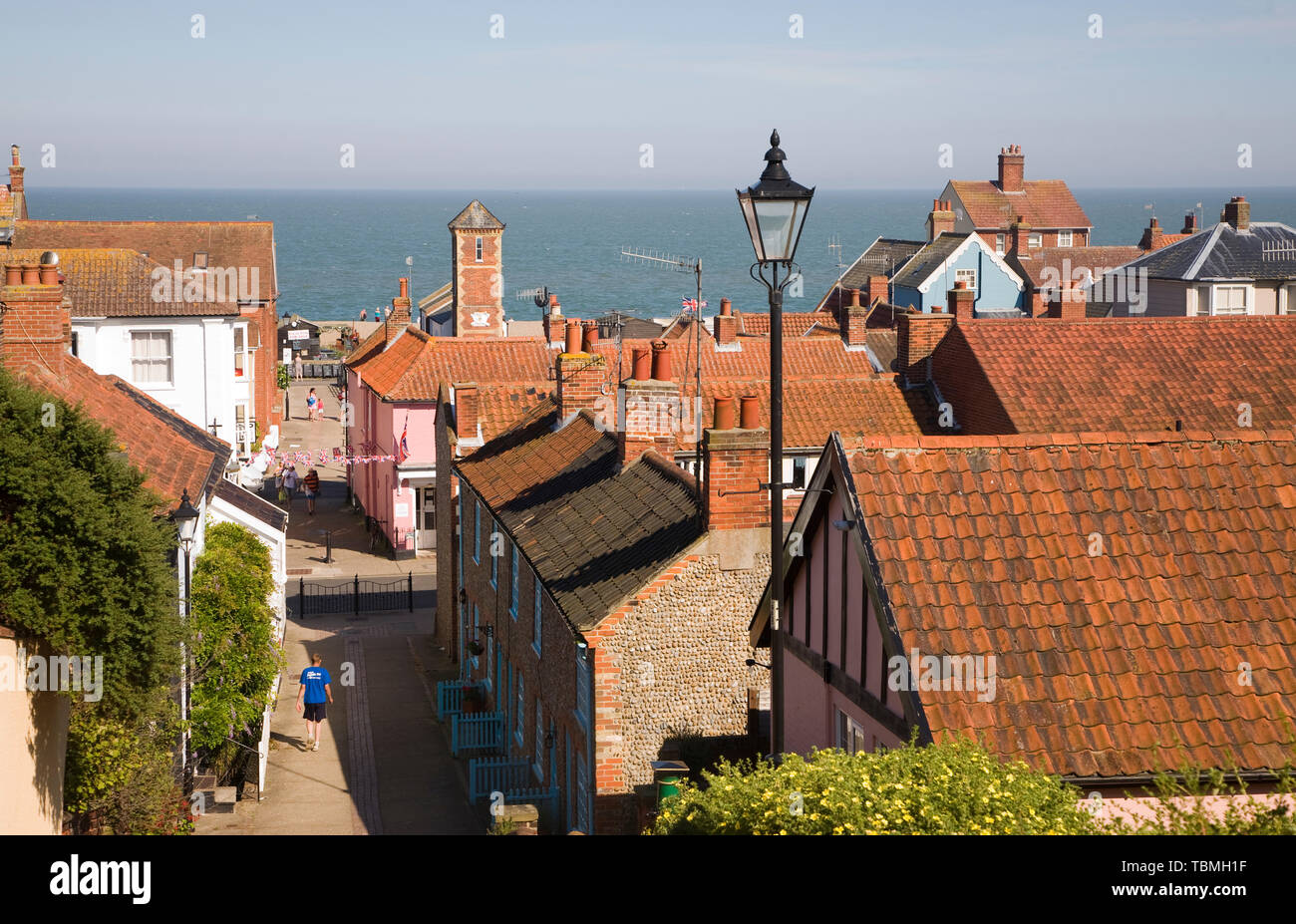 View over pan tiled roof tops out to the North Sea at Aldeburgh, Suffolk, England, UK Stock Photo
