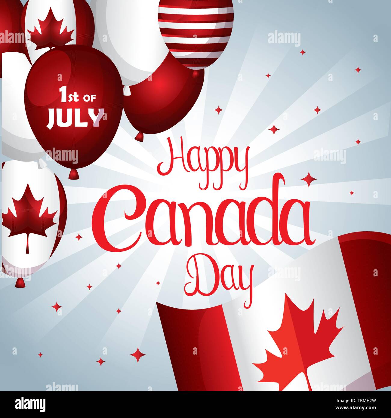 Happy Canada Day With Balloons And Flag Decoration Stock Vector