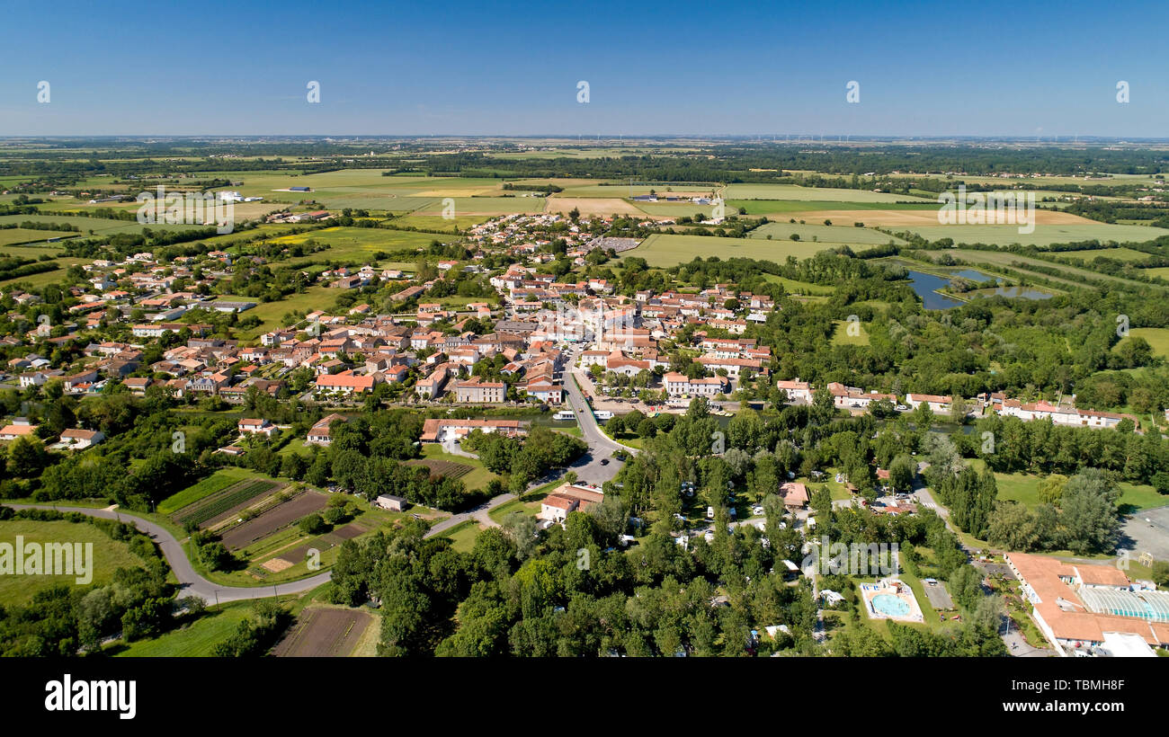 Aerial photography of Damvix in the Poitevin marsh, Vendee, France Stock Photo