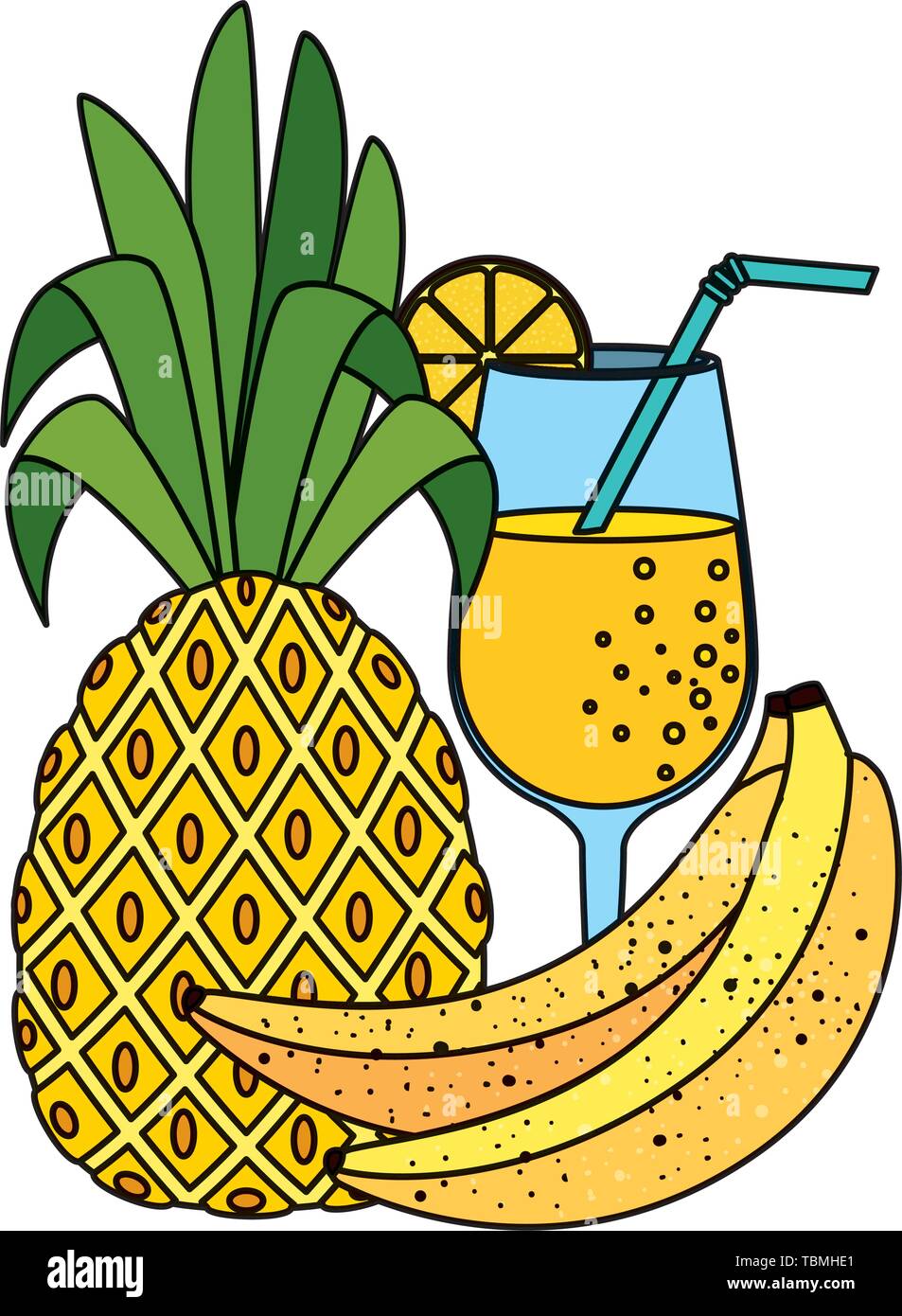 summer fresh fruit pineapple with cocktail and bananas Stock Vector ...