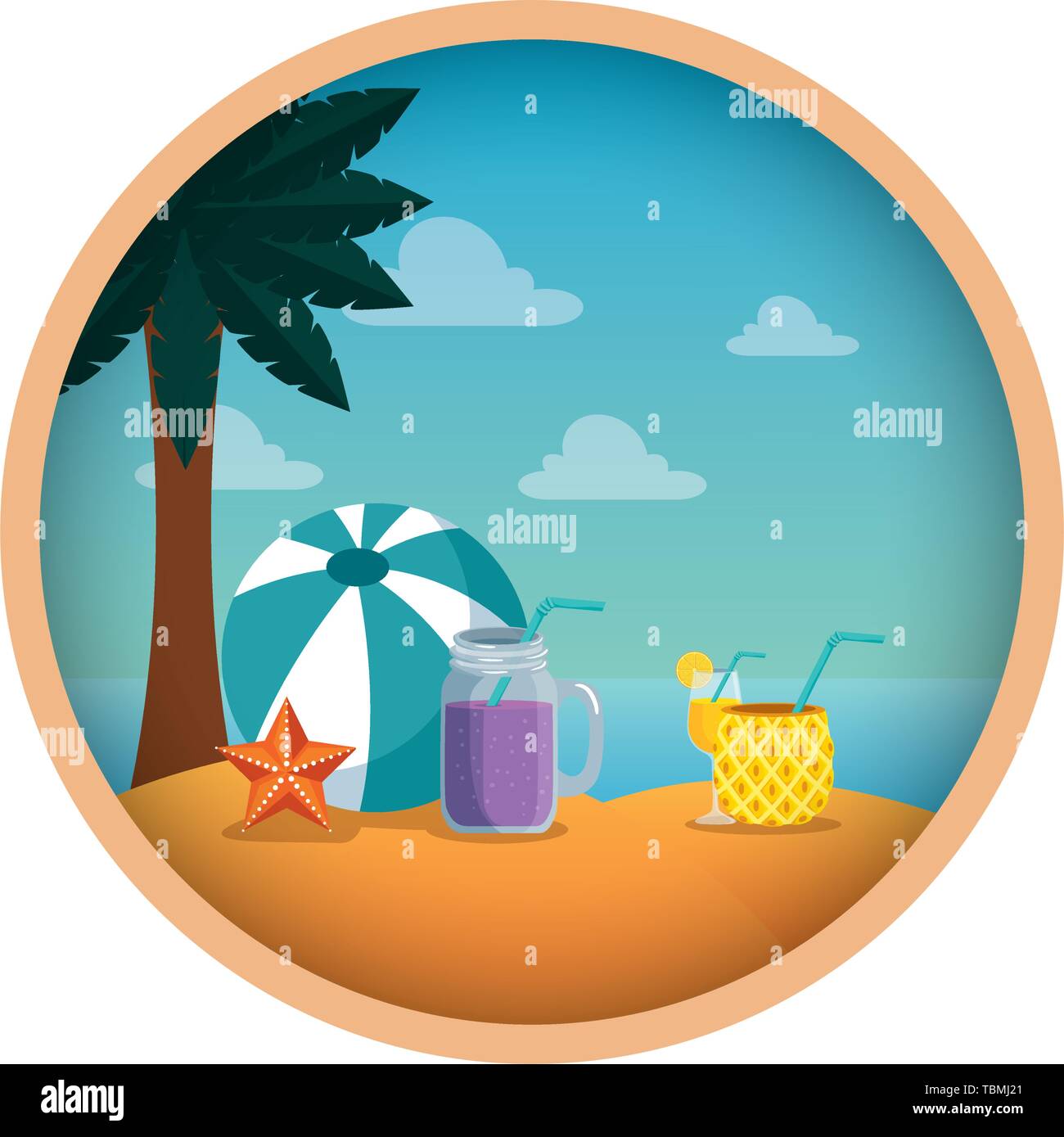 summer beach seascape with cocktails and balloon Stock Vector Image ...