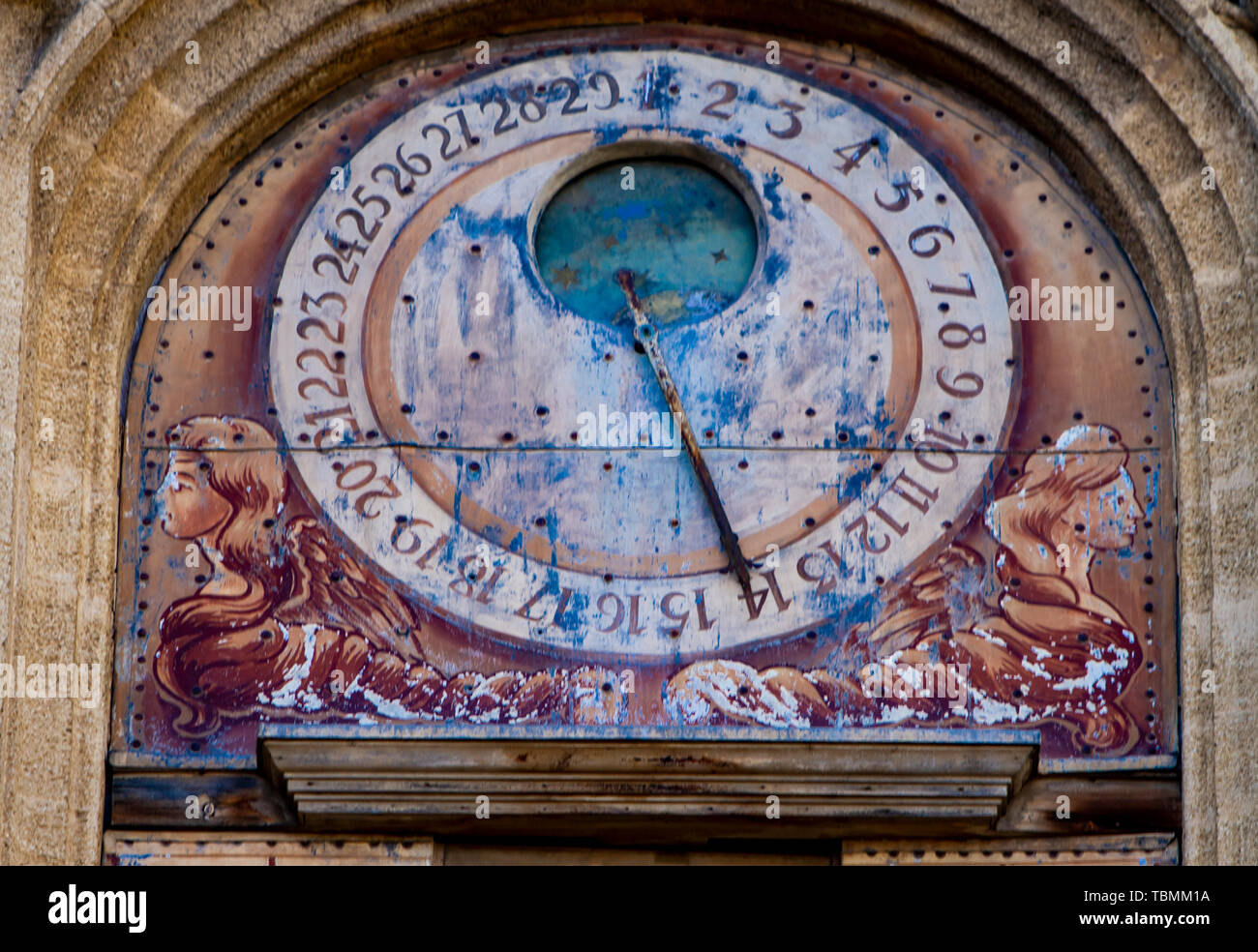 Astronomical clock from 1661 at clocktower of Town Hall of Aix-en-Provence in France Stock Photo