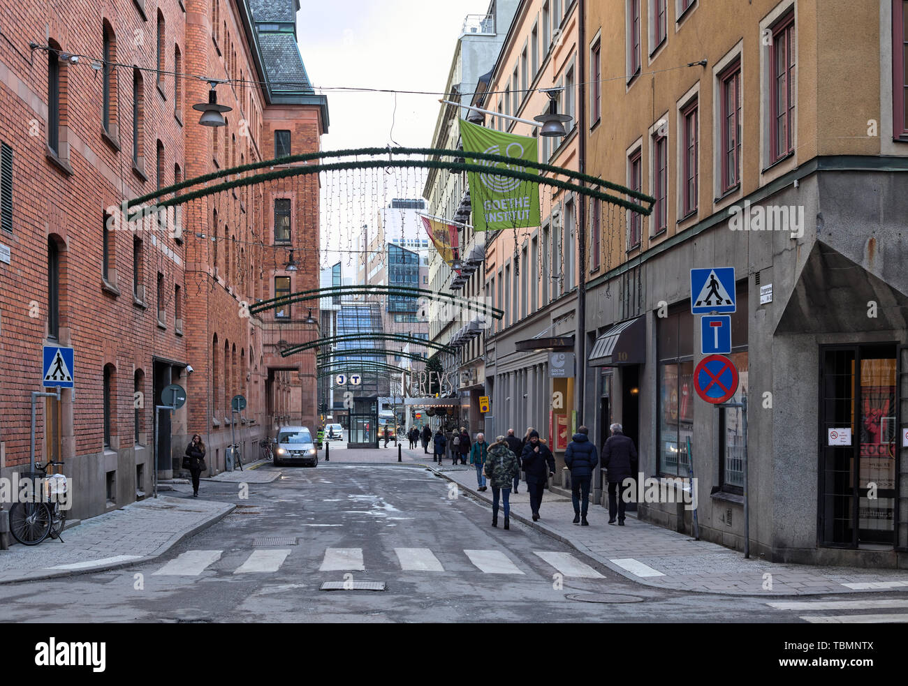 Bryggargatan in Stockholm, Sweden, after Christmas Stock Photo
