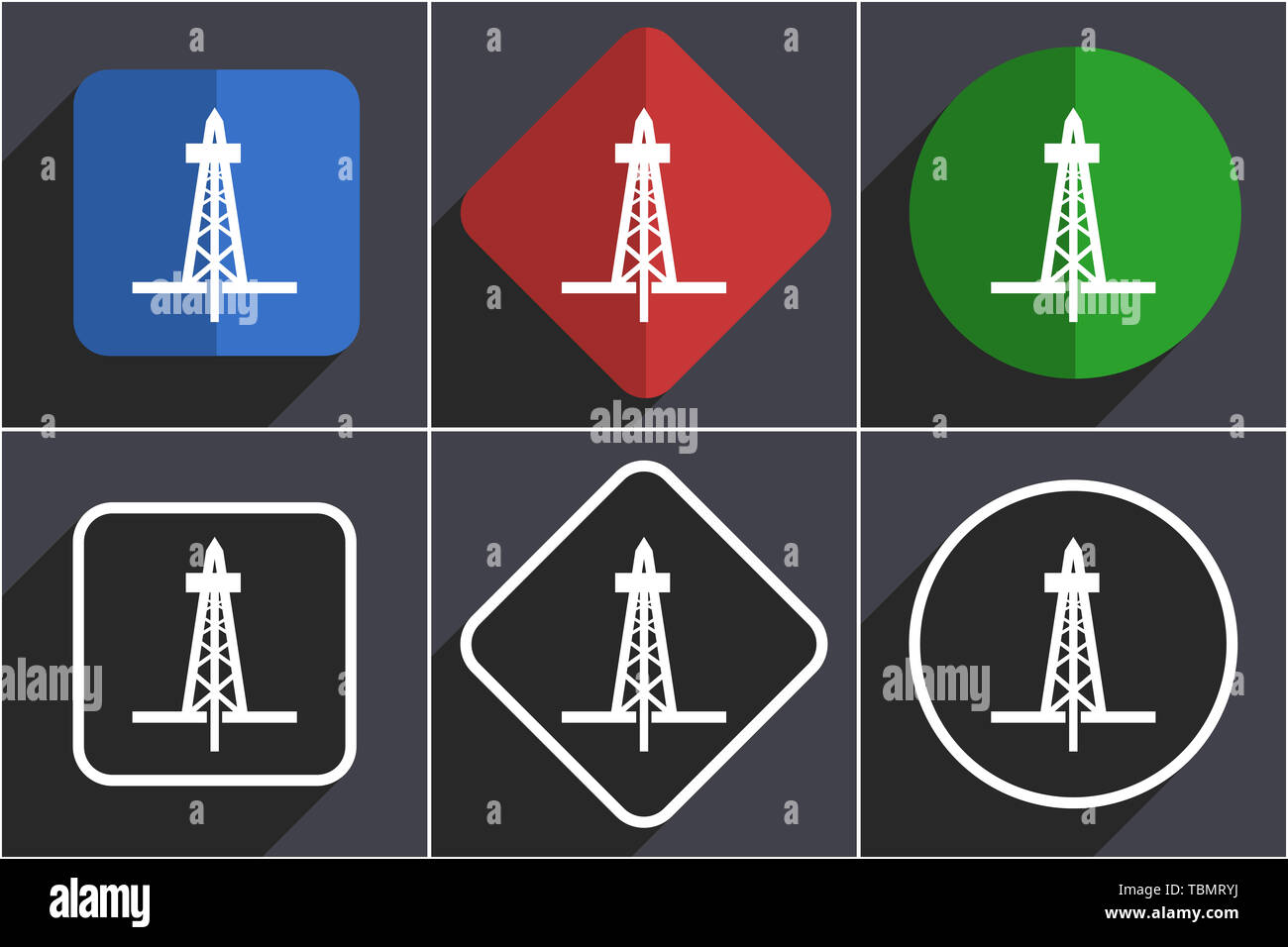 Drilling set of flat design web icons in 6 options Stock Photo - Alamy