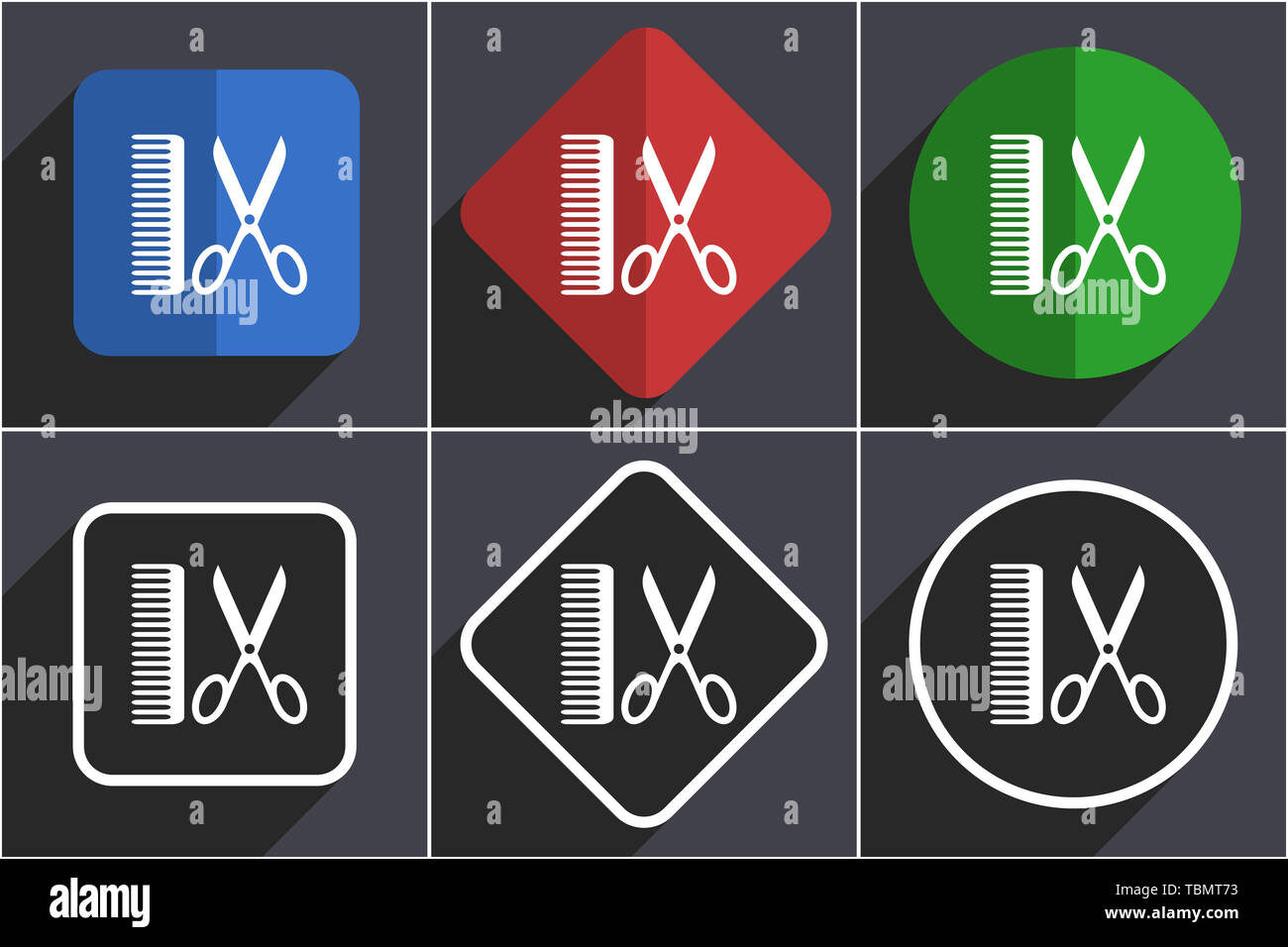 Barber set of flat design web icons in 6 options Stock Photo - Alamy