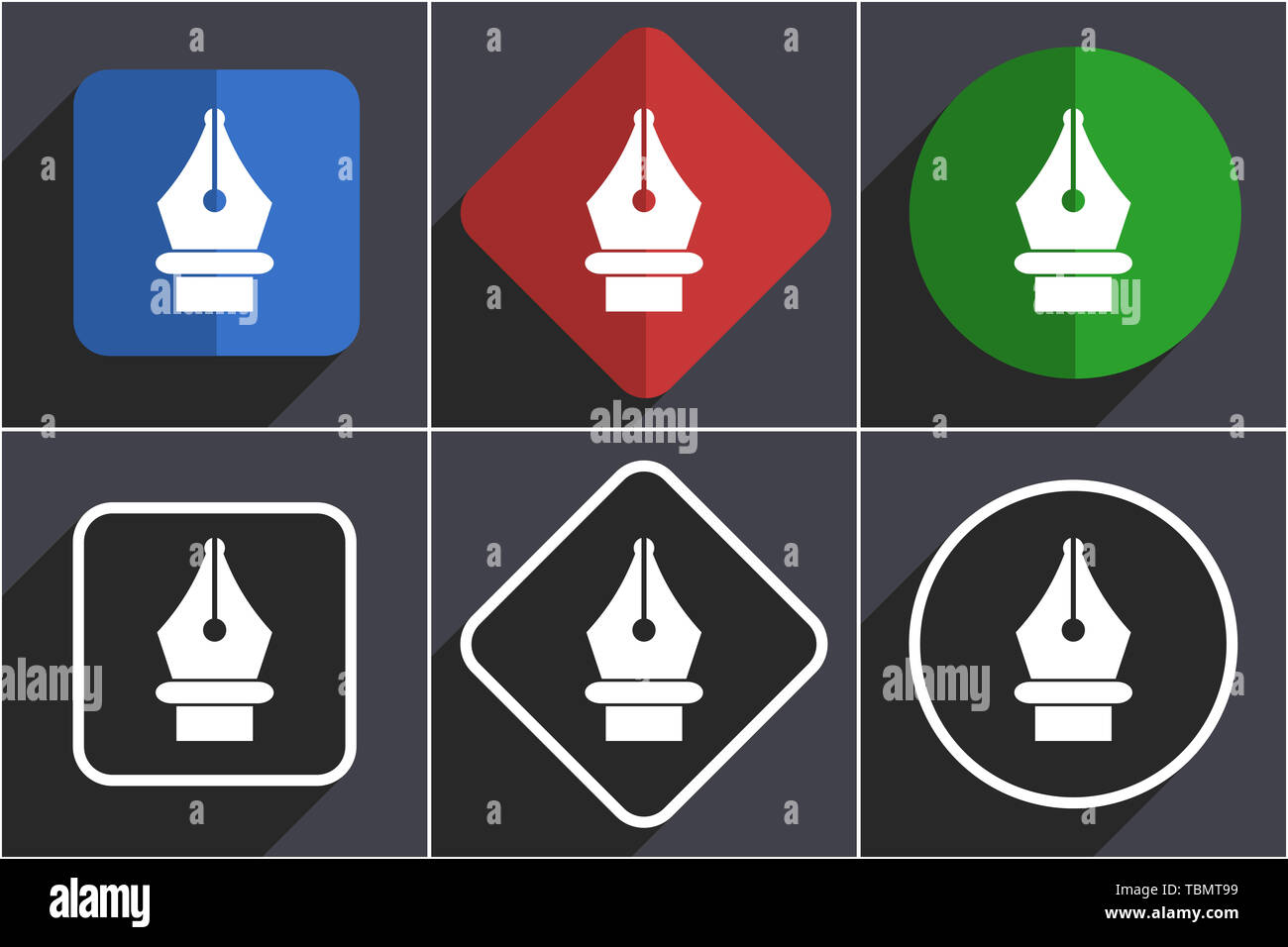 Pen set of flat design web icons in 6 options Stock Photo - Alamy