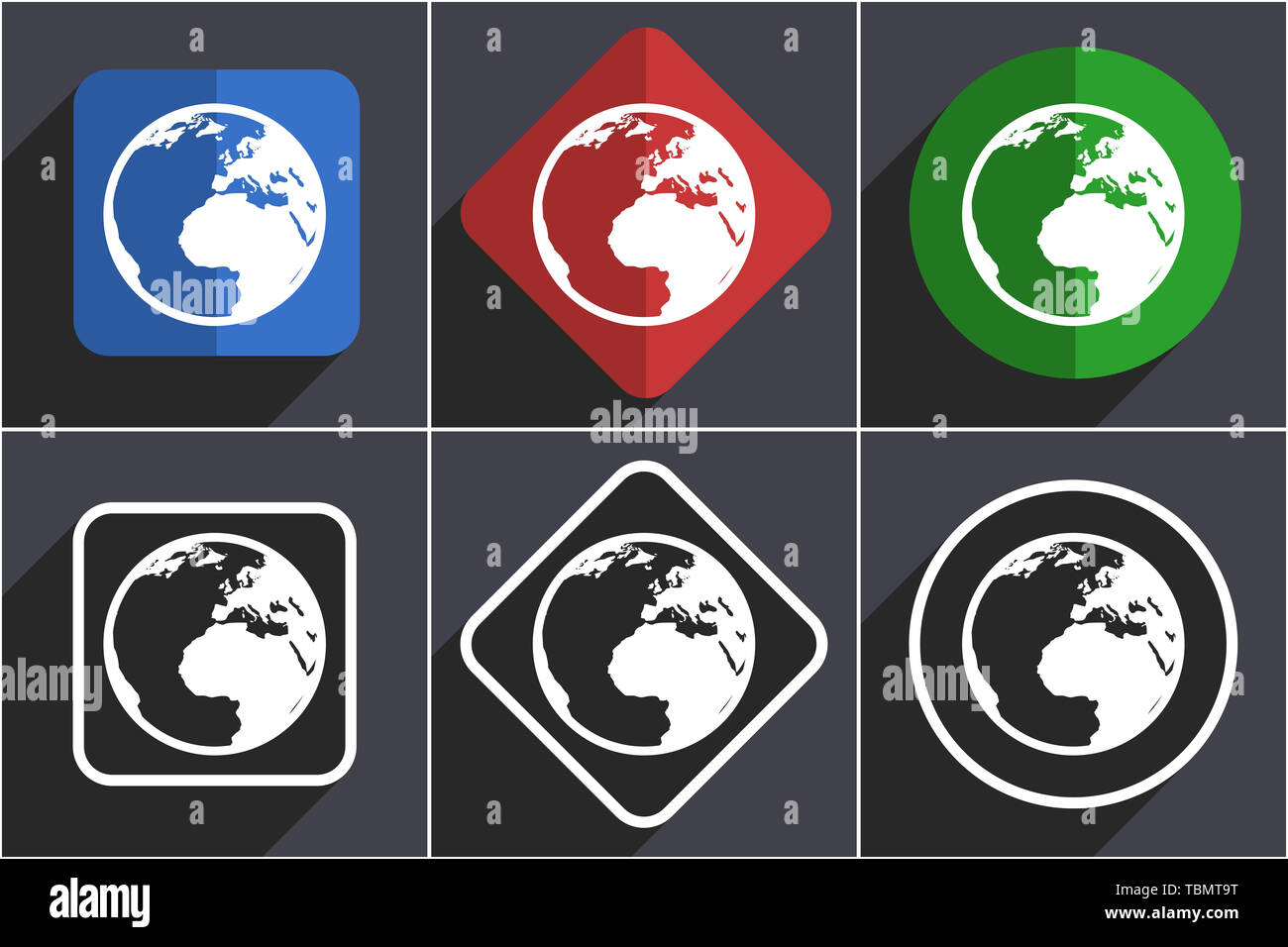 Earth set of flat design web icons in 6 options Stock Photo - Alamy