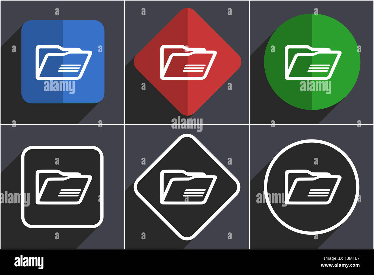 Folder set of flat design web icons in 6 options Stock Photo - Alamy