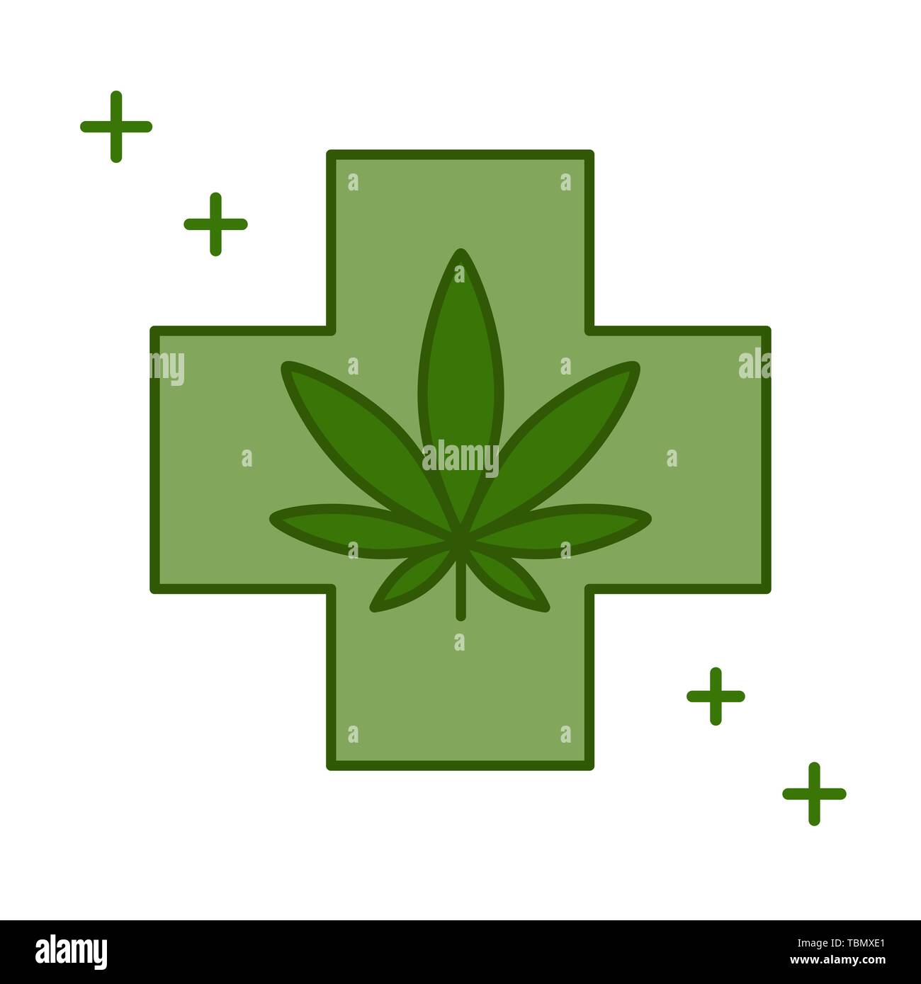 Medical cross with marijuana leaf. Medical cannabis logo design template element. Isolated