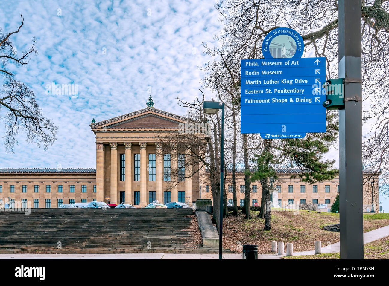 Philadelphia, Pennsylvania, USA - December, 2018 - Parkway museum district sign directions. Stock Photo