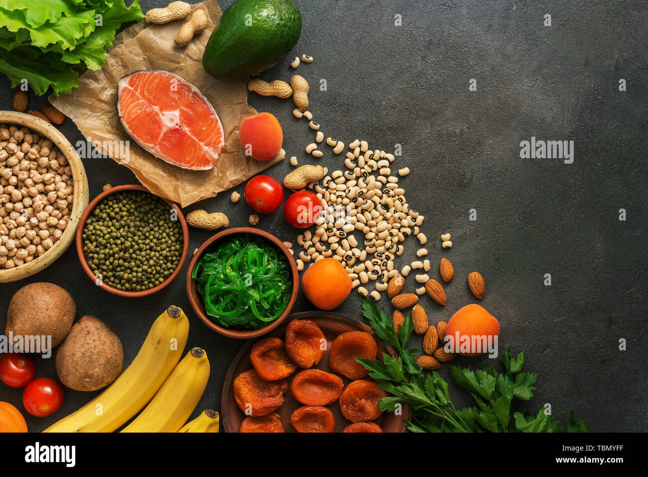 Fruits and vegetables high in potassium hires stock photography and