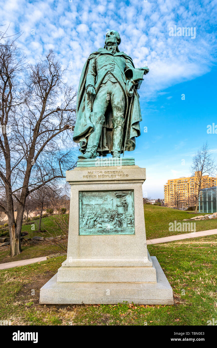Philadelphia, Pennsylvania, USA - December, 2018 - Major General Peter Muhlenberg Statue at Anne d’Harnoncourt Sculpture Garden, Philadelphia Museum o Stock Photo
